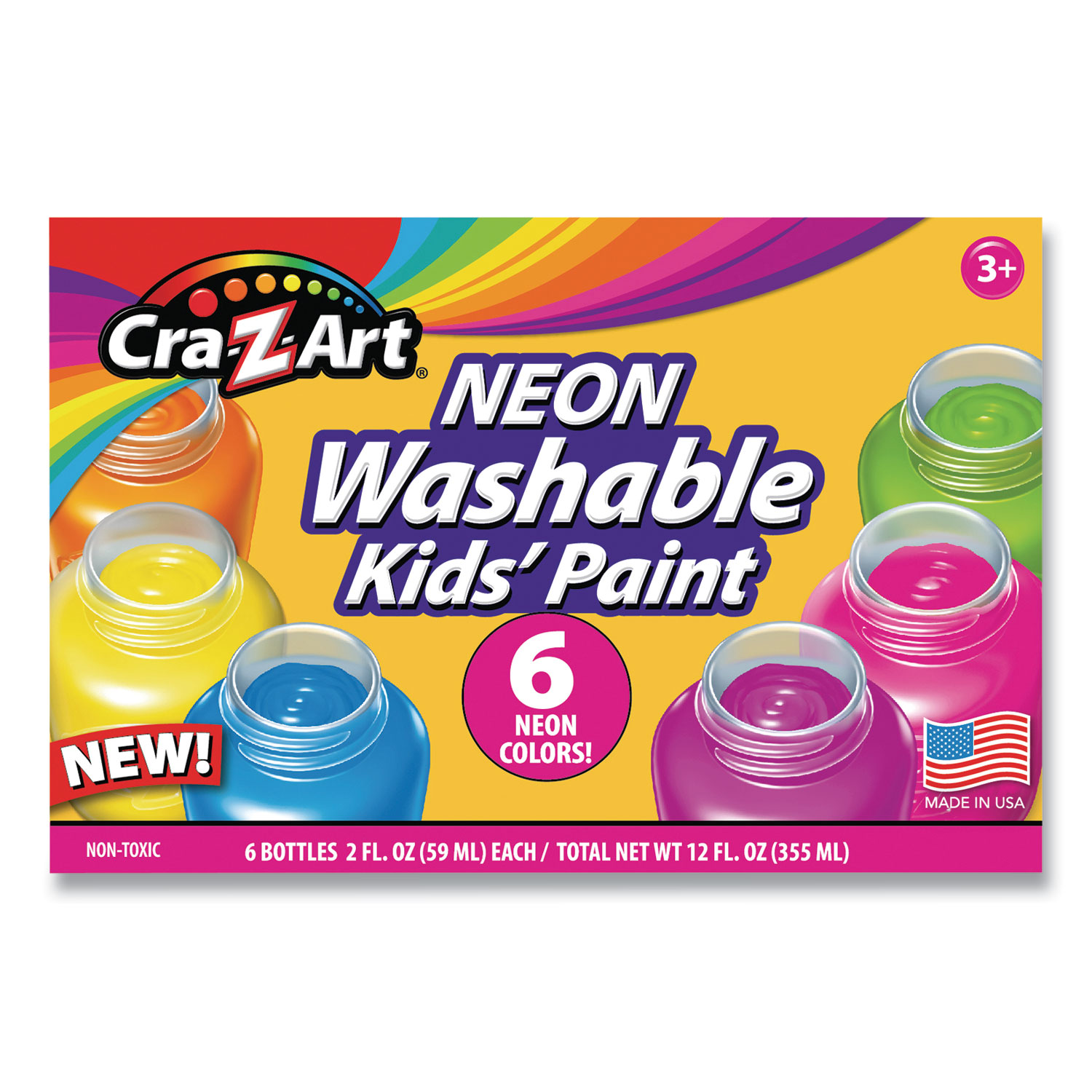 Cra-Z-Art® Neon Washable Kids Paint, 6 Assorted Colors, 2 oz, 6/Set