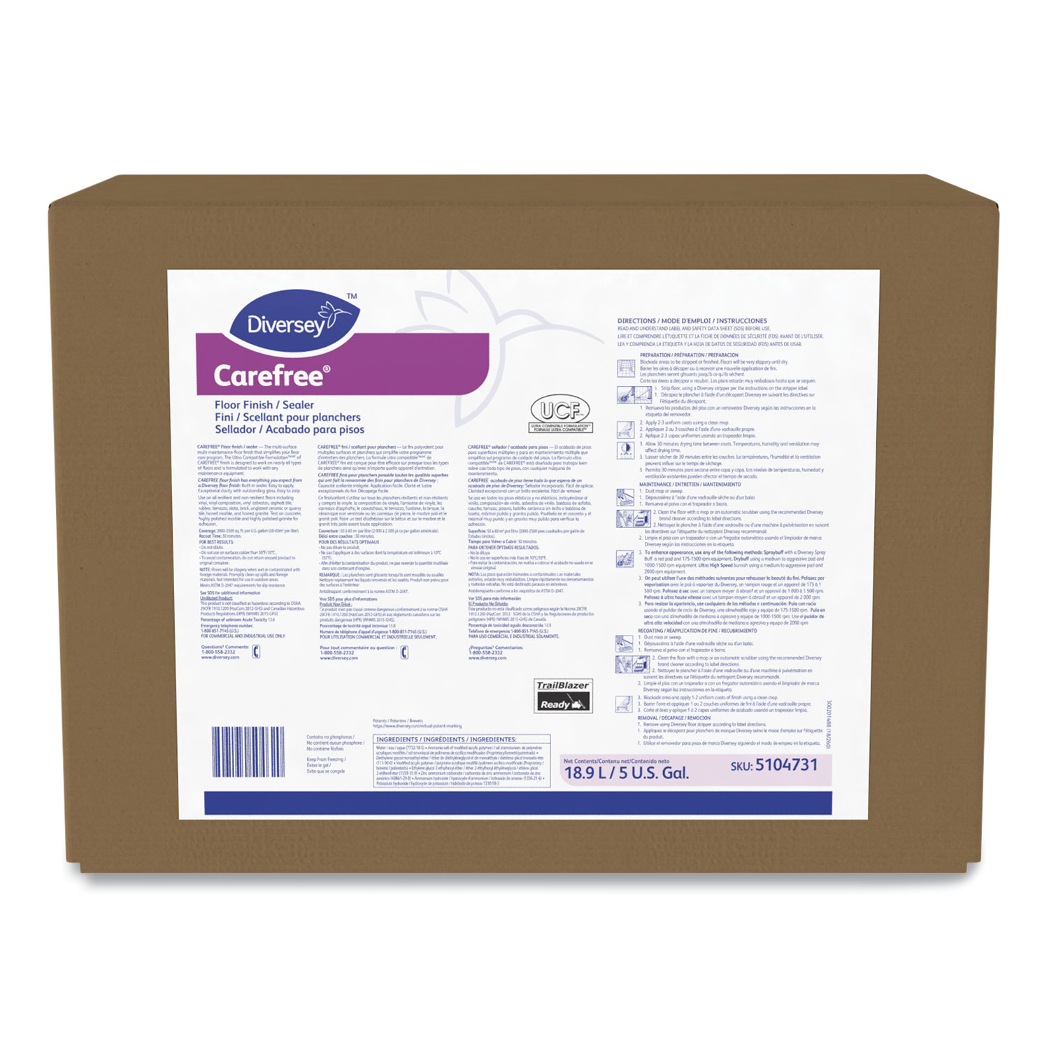 Carefree Floor Finish, Liquid, 5 gal Box