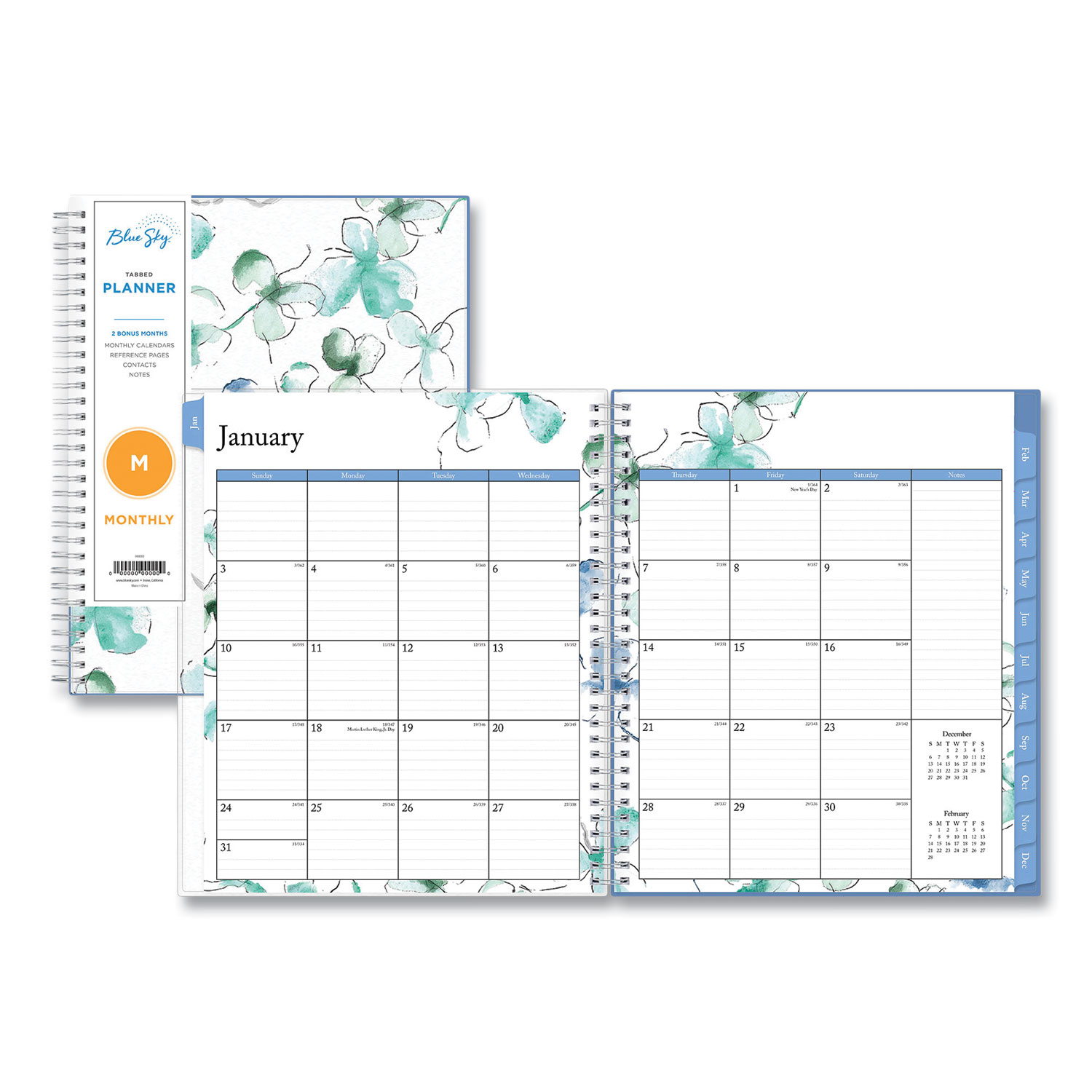 Blue Sky Joselyn Weekly/Monthly Planner, Joselyn Floral Artwork, 8 x 5, Pink/Peach/Black Cover, 12-Month (Jan to Dec): 2024