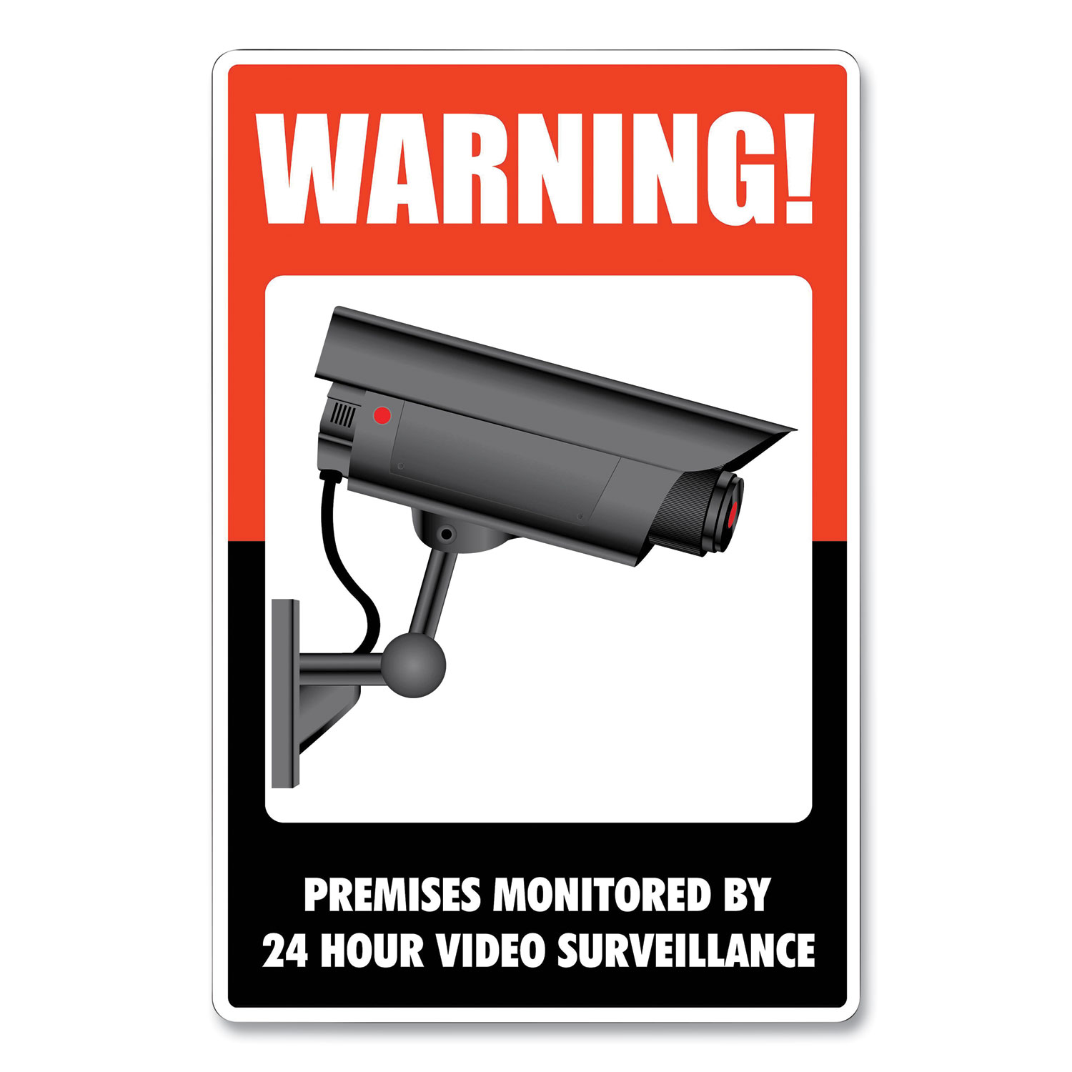 UV-Coated Preprinted Molded-Plastic Sign, 24-Hour Video Surveillance, 8 x 12, Black/Red/White