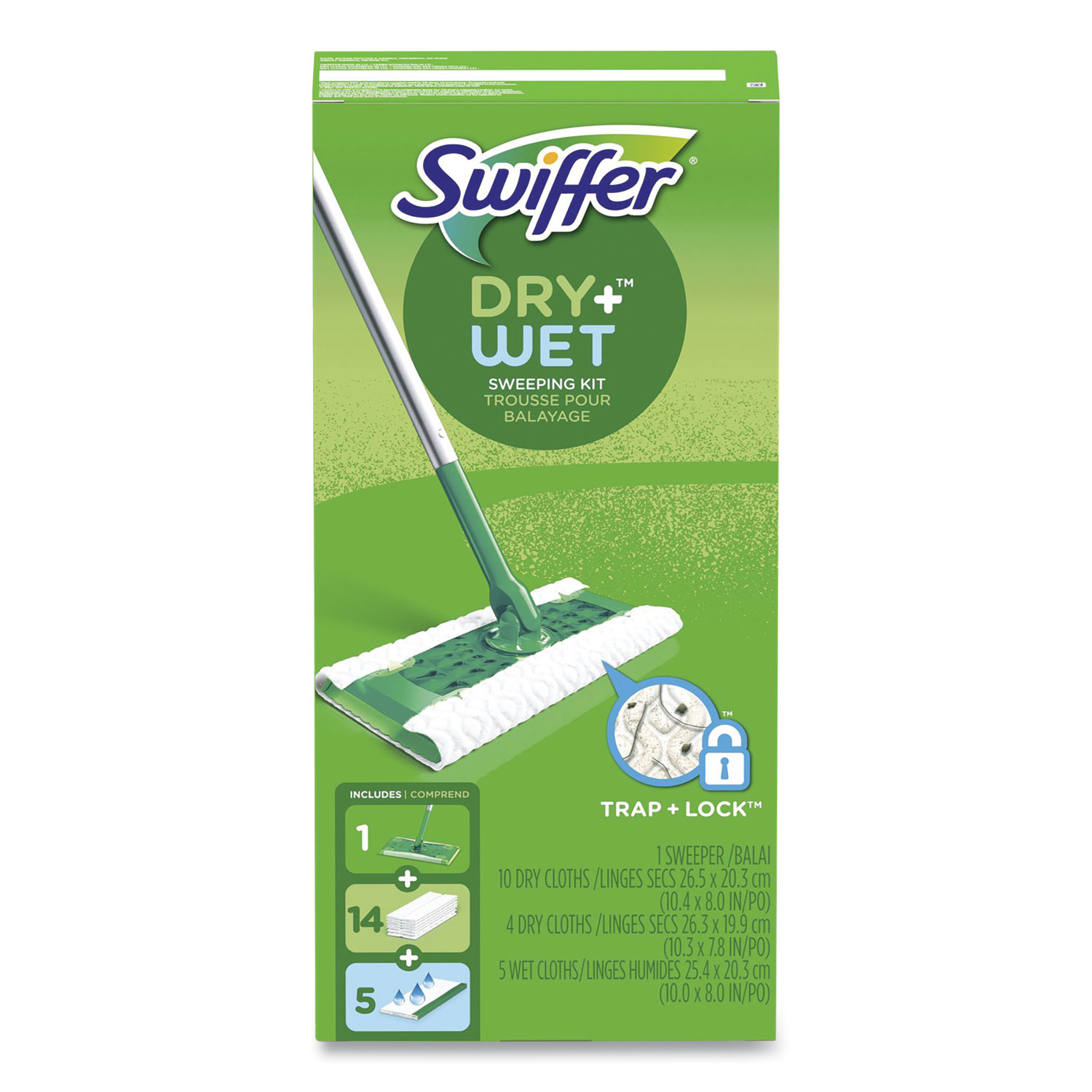 Sweeper Mop, 10 x 4.8 White Cloth Head, 46 Silver/Green Aluminum/Plastic  Handle - mastersupplyonline