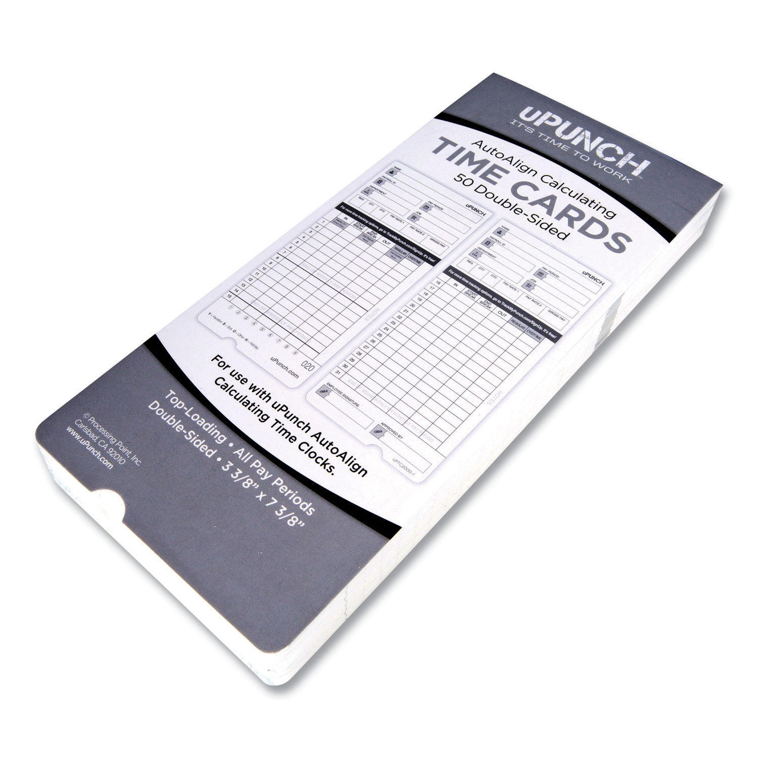 uPunch™ Time Clock Cards for uPunch HN4000, Two Sides, 7.37 x 3.37, 50/Pack Diamond Paper