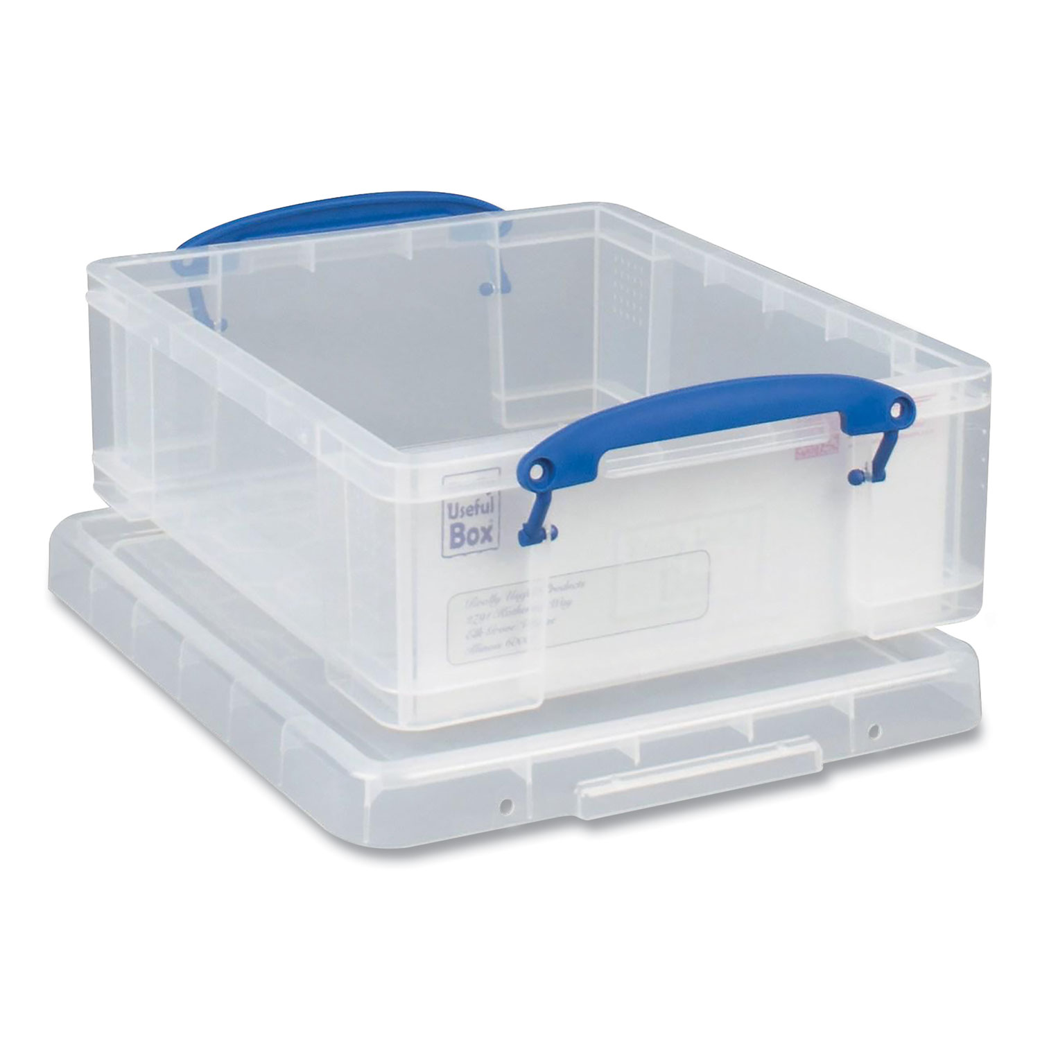 Snap-Lid Storage Bin, 2.14 gal, 11″ x 14″ x 5″, Clear/Blue, 5/Pack