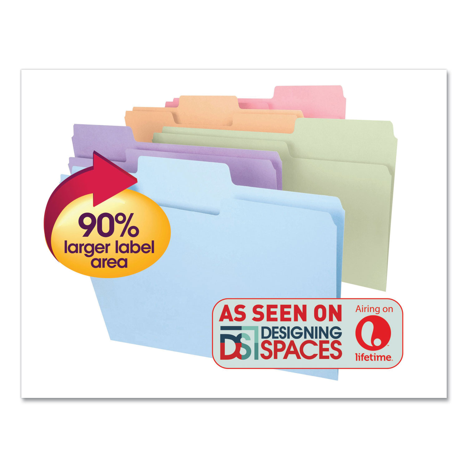 SuperTab Colored File Folders, 1/3-Cut Tabs: Assorted, Legal Size, 0.75″ Expansion, 11-pt Stock, Pastel Assortment, 100/Box