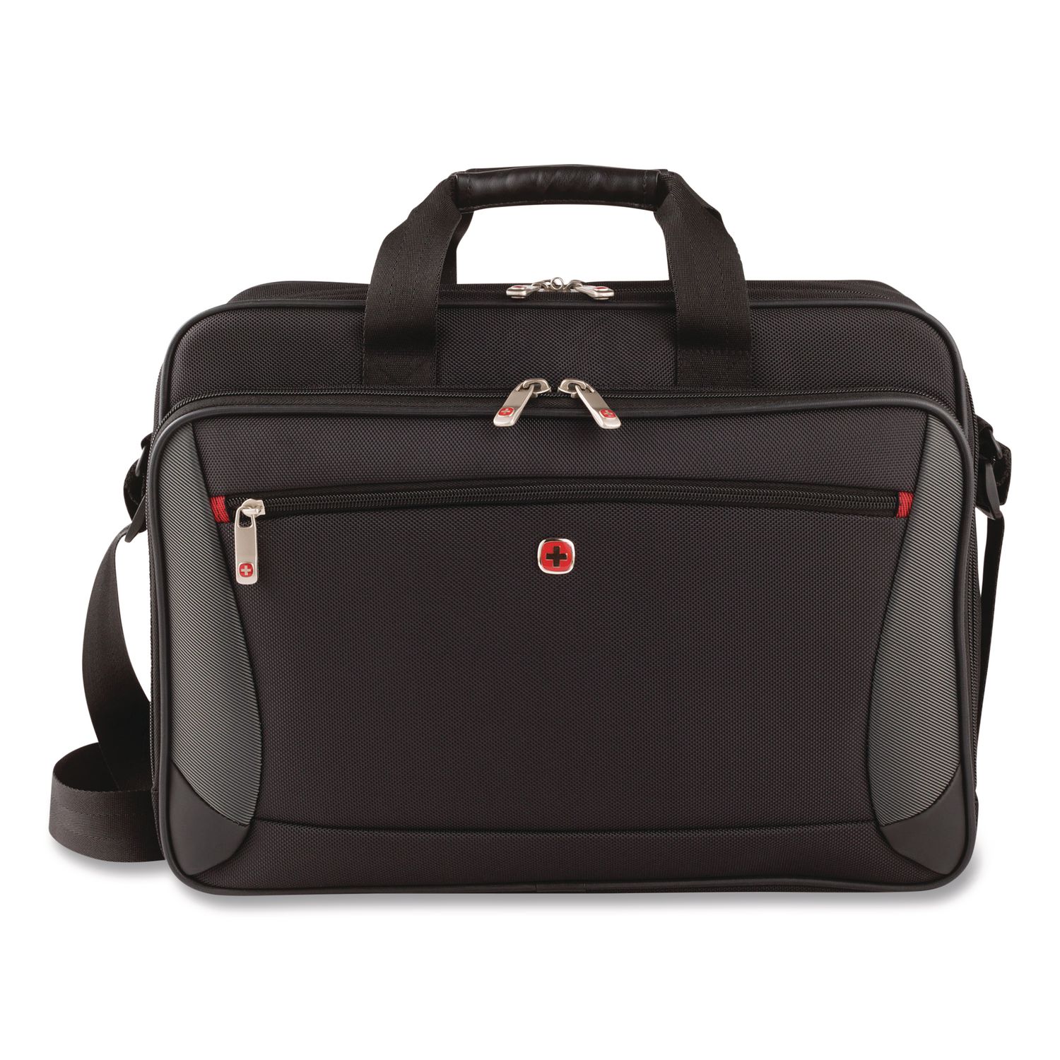 SwissGear Mainframe Laptop Briefcase, Fits Devices Up to 16", Polyester, 15.75 x 6 x 12, Black/Gray