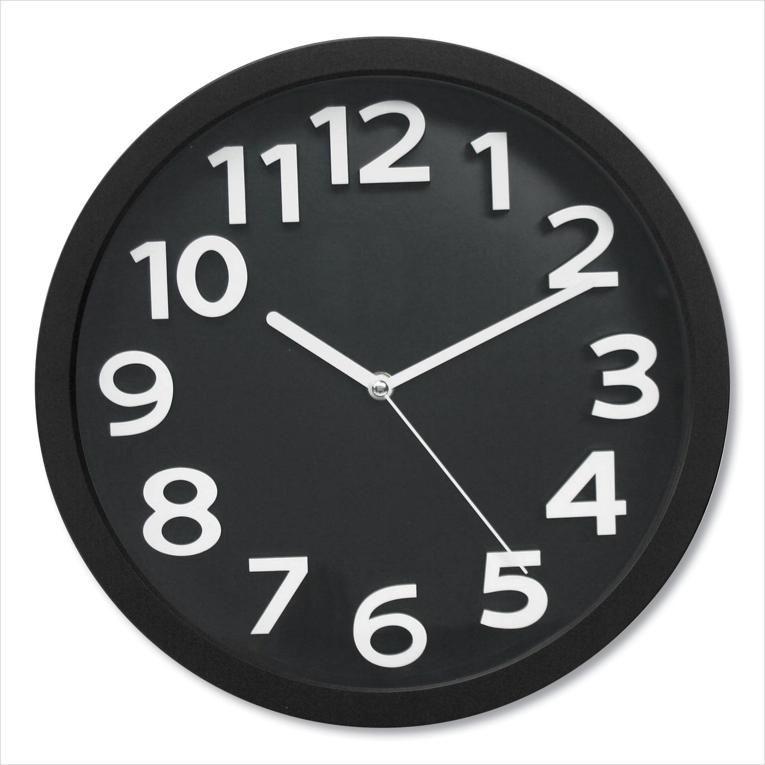 Wall Clock with Raised Numerals and Silent Sweep Dial, 13″ Overall Diameter, Black Case, Black Face, 1 AA (sold separately)