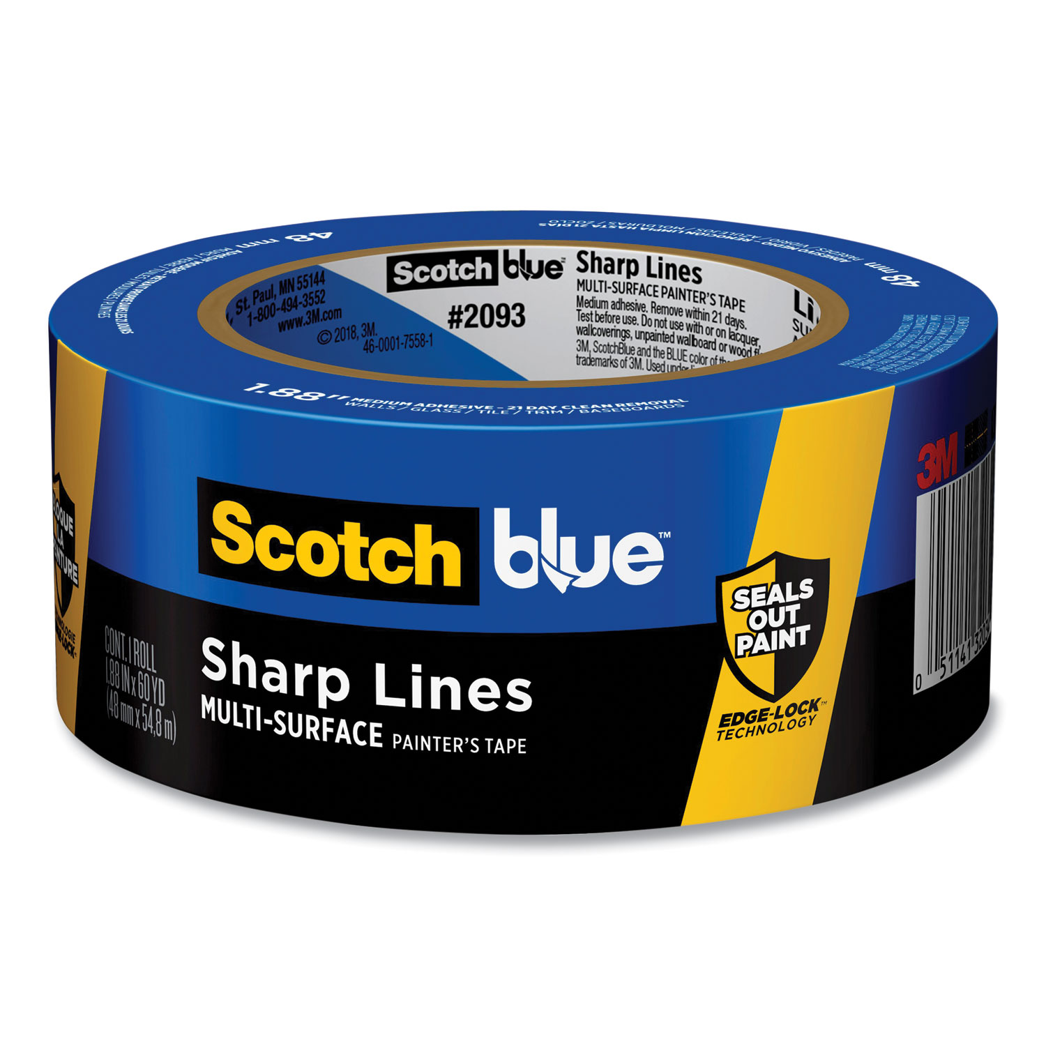 Sharp Lines Multi-Surface Painter’s Tape, 3″ Core, 1.88″ x 60 yds, Blue