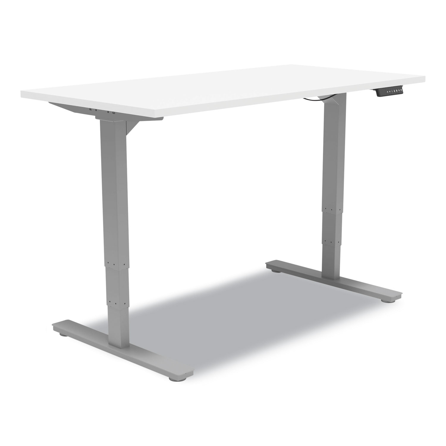 Essentials Electric Sit-Stand Desk, 55.1″ x 27.5″ x 25.9″ to 51.5″, White/Aluminum