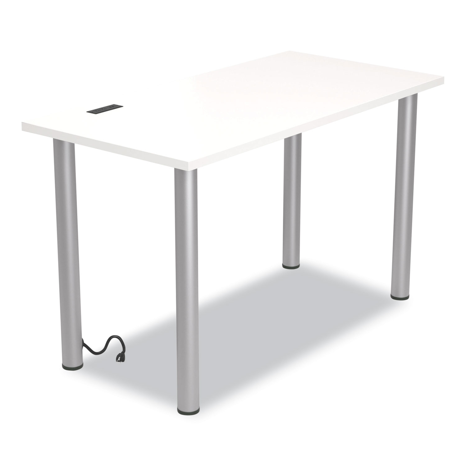 Essentials Writing Table-Desk with Integrated Power Management, 47.5″ x 23.7″ x 28.8″, White/Aluminum