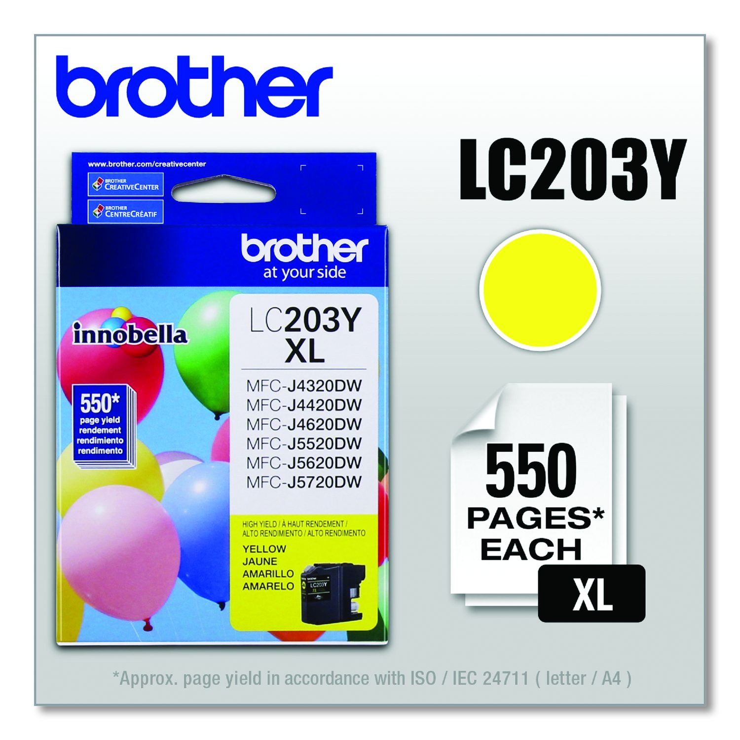 LC203Y Innobella High-Yield Ink, 550 Page-Yield, Yellow