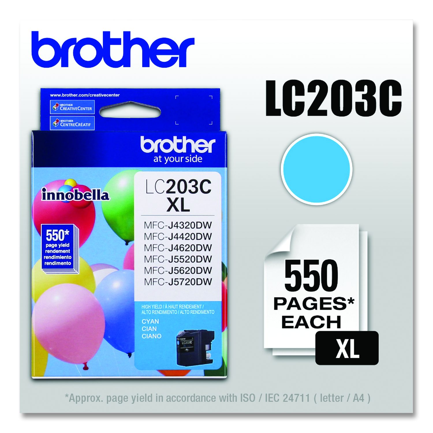 LC203C Innobella High-Yield Ink, 550 Page-Yield, Cyan