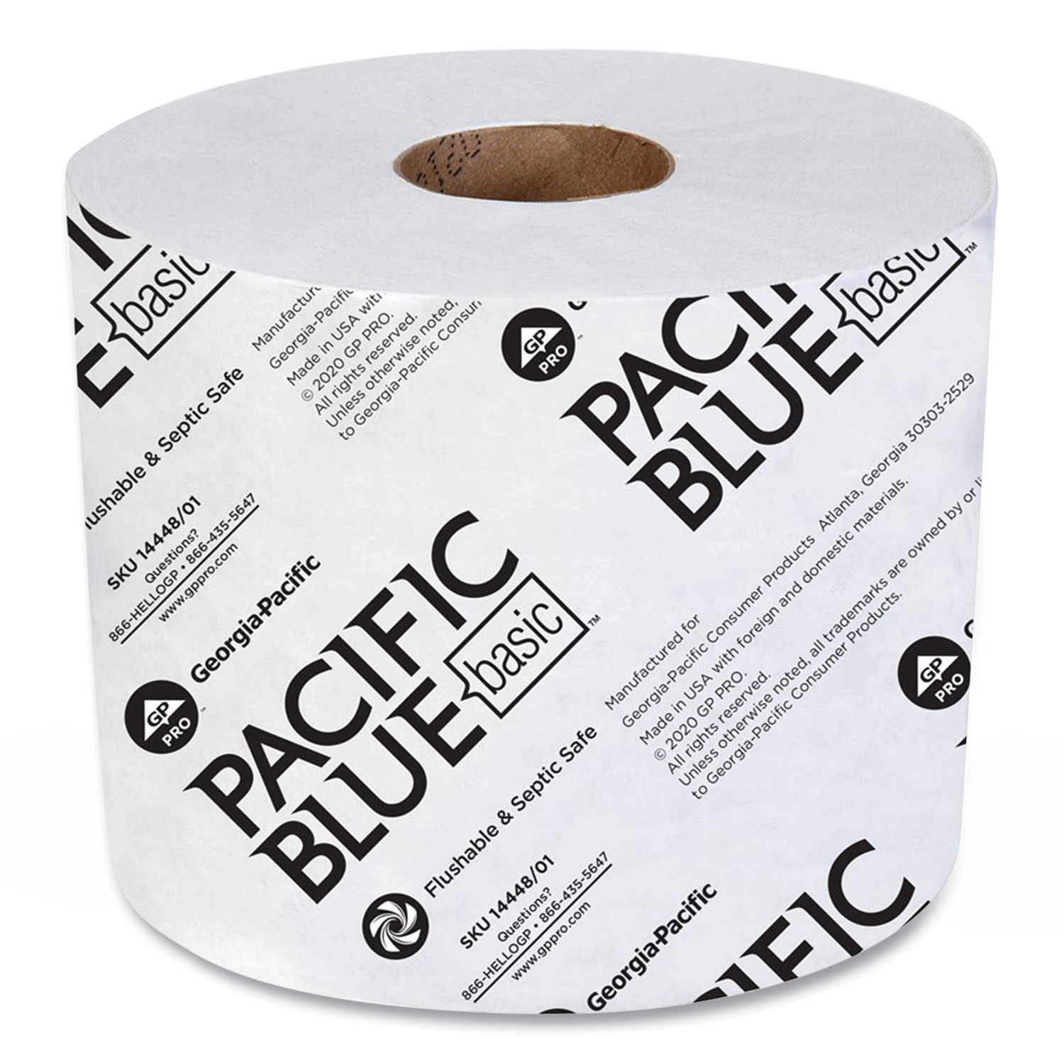 Pacific Blue Basic High-Capacity Bathroom Tissue, Septic Safe, 1-Ply, White, 1,500/Roll, 48/Carton