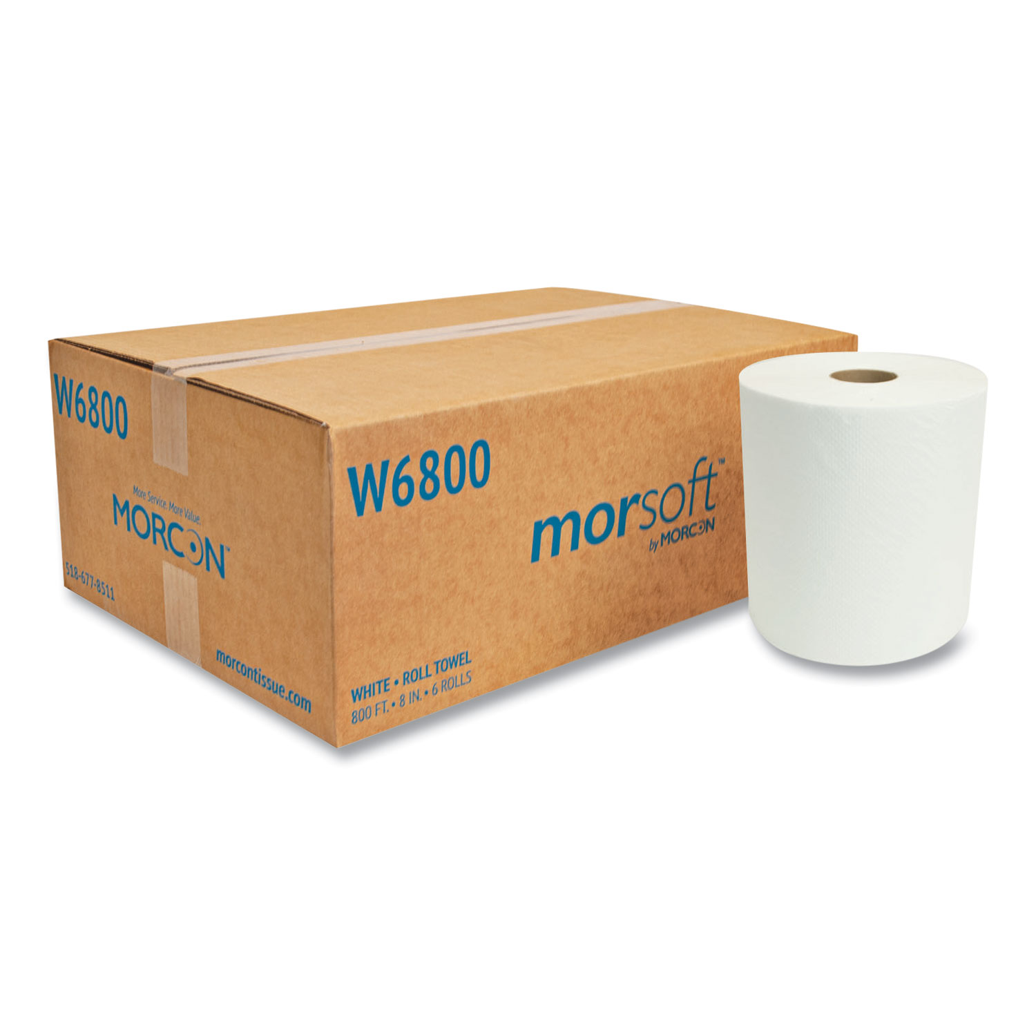 Morcon 10 inch Roll Towels, 1-Ply, 10 x 800 ft, White, 6 Rolls/Carton