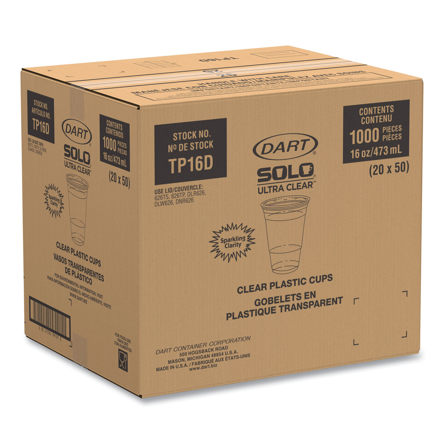 PET Plastic Cups, 16 oz, Clear, 1,000/Carton - mastersupplyonline