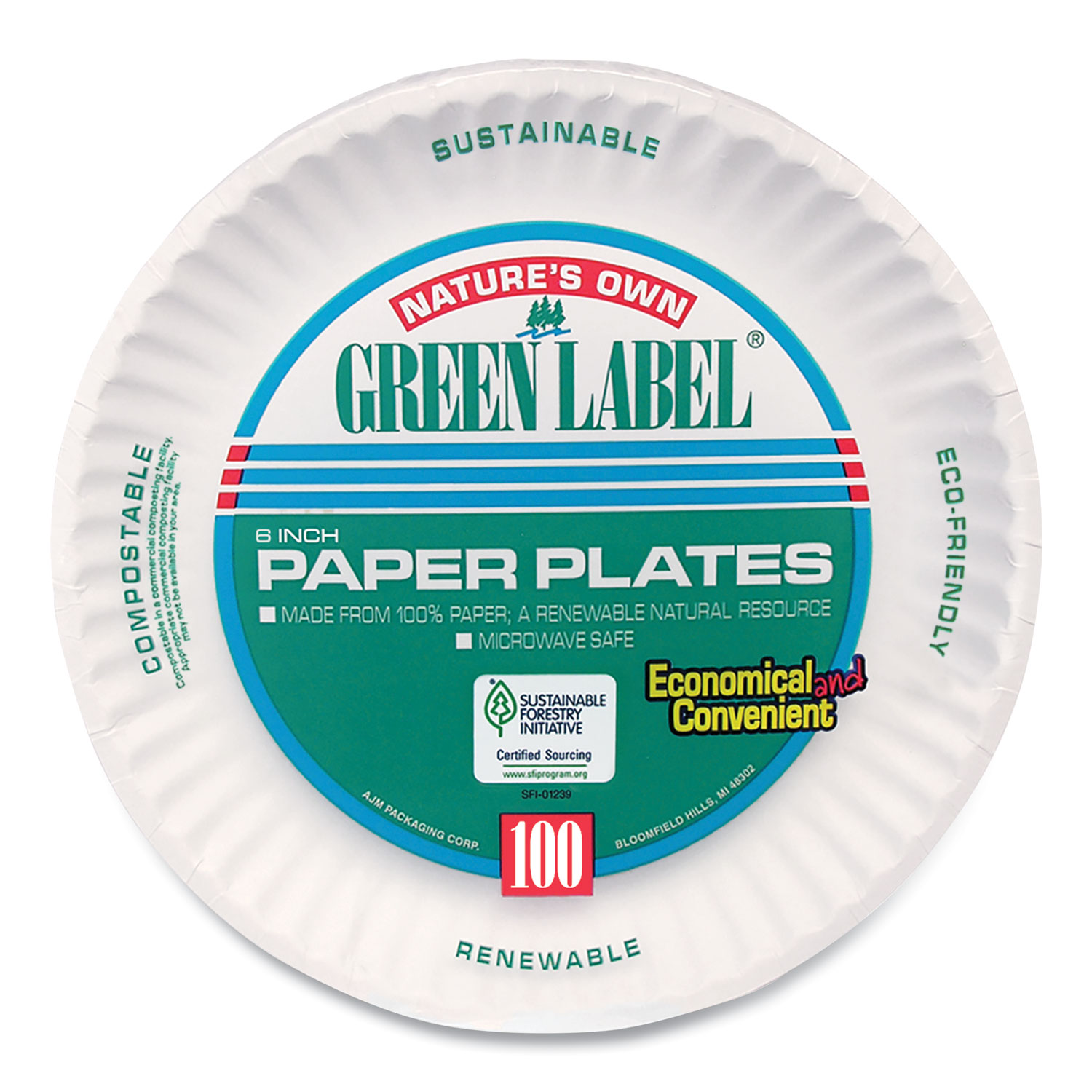 White Paper Plates, 9 dia, 100/Pack, 10 Packs/Carton