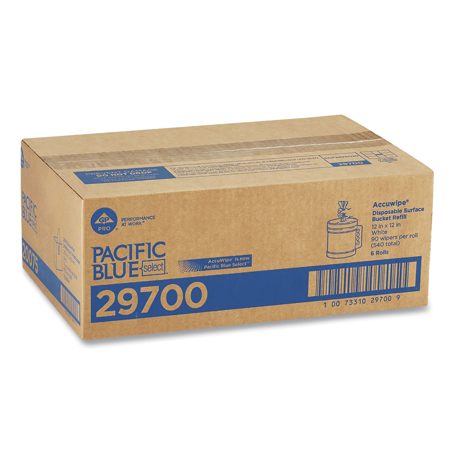 Pacific Blue Select Disposable Surface System Centerpull Wipe Refill, 12 x 12, White, 90/Roll, 6 Rolls/Carton