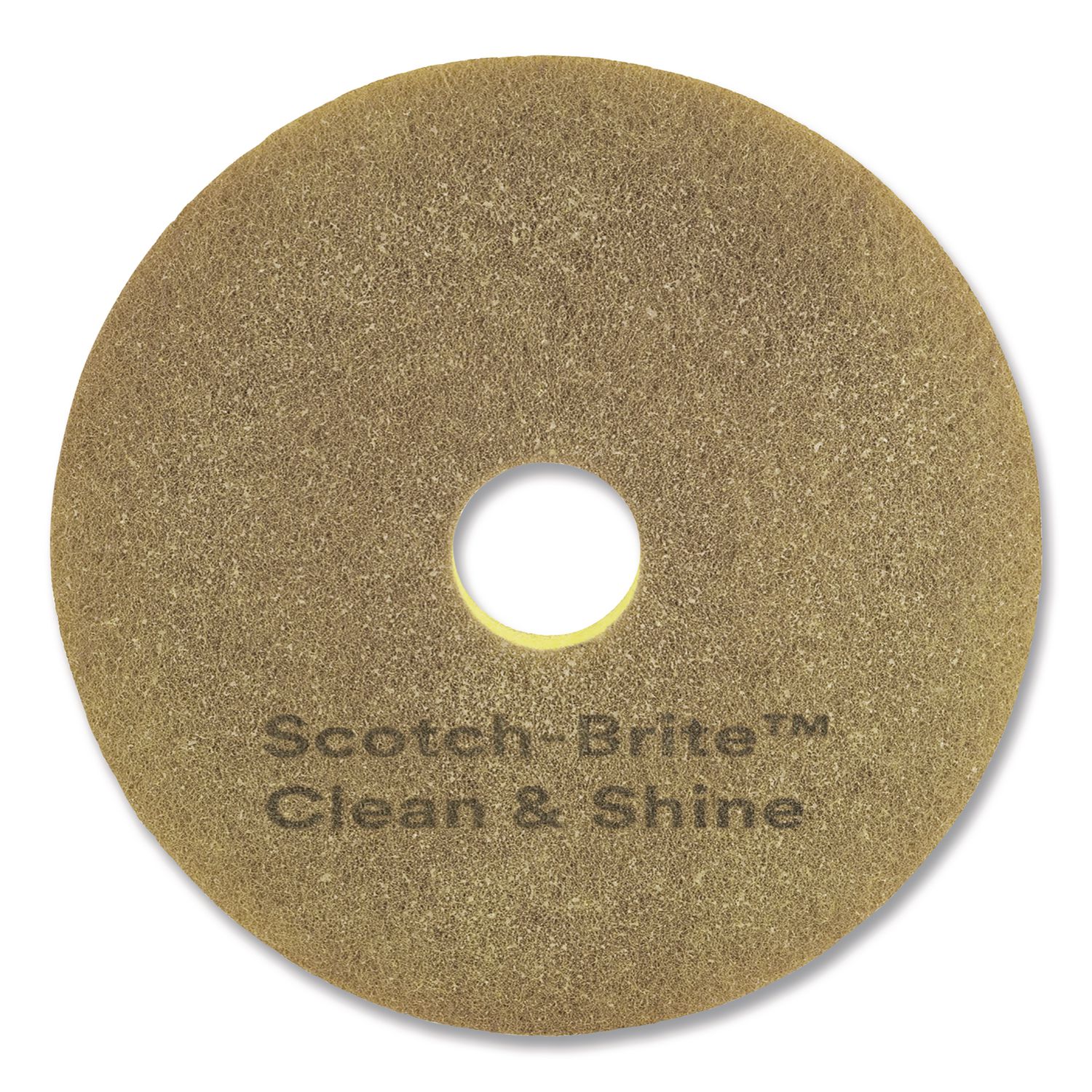 Clean and Shine Pad, 13" Diameter, Brown/Yellow, 5/Carton