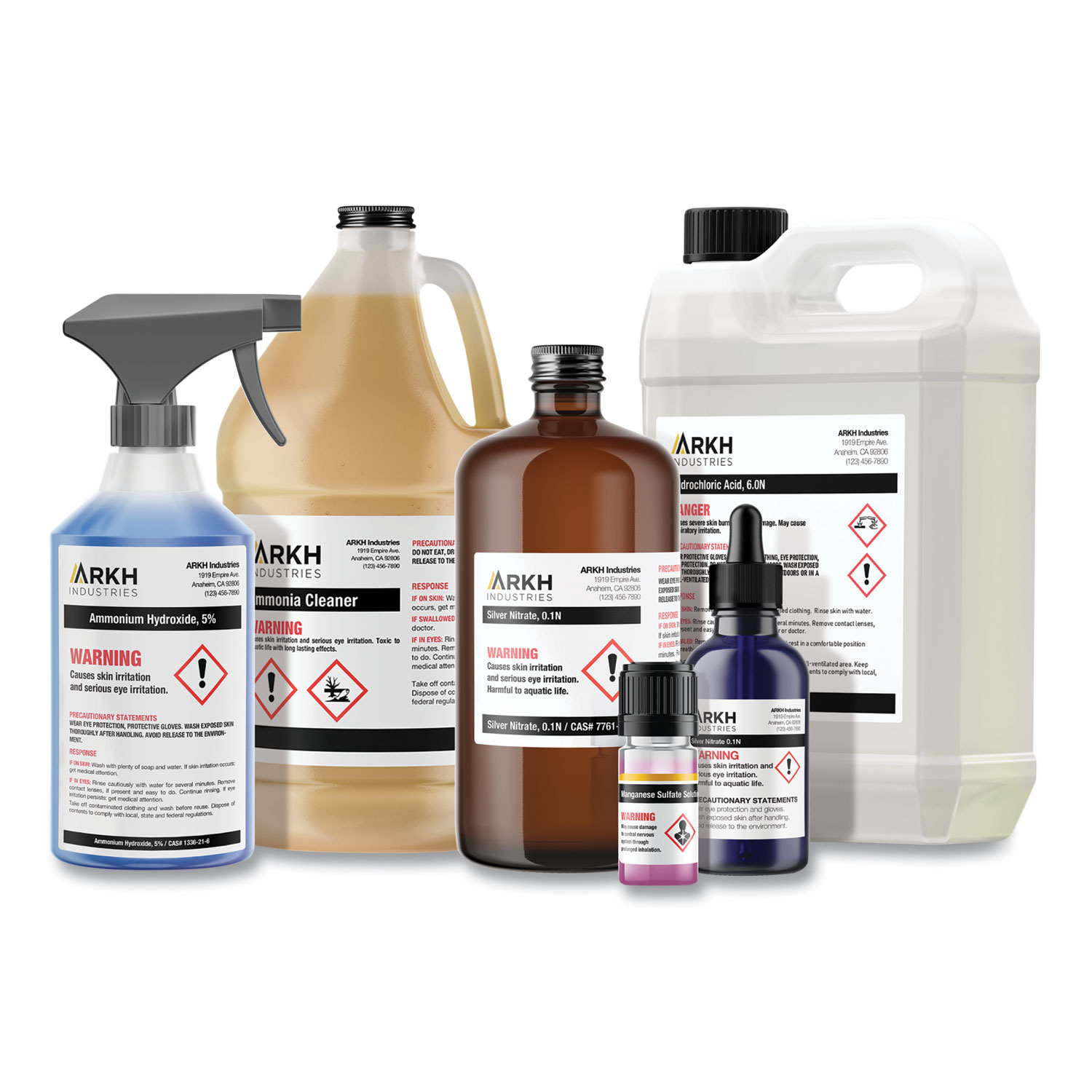 GHS Compliant Plastic Spray Bottles, HCL Labels