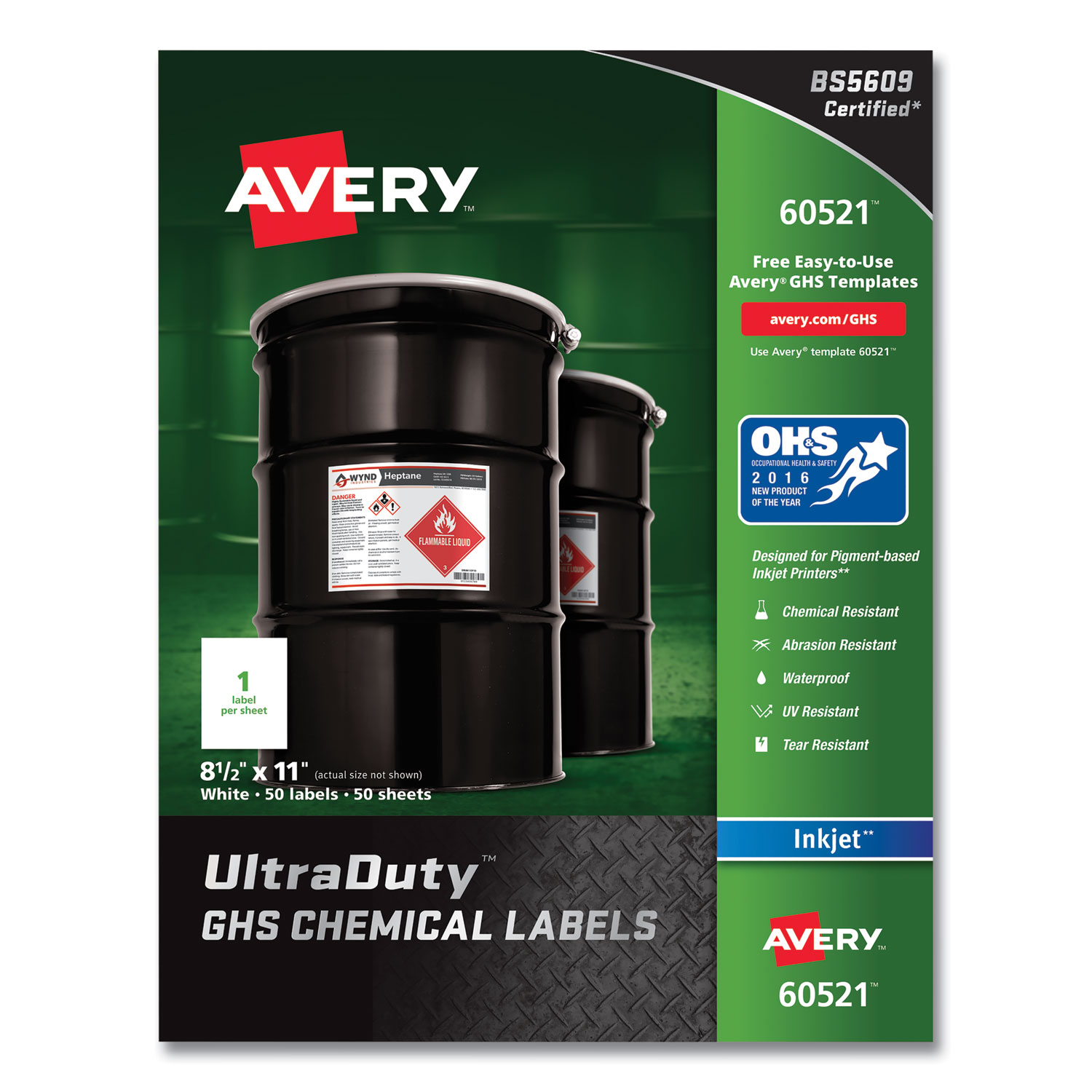 Avery UltraDuty GHS Labels Waterproof Pack of 1200 White Labels for Use with Laser Printers 1 X 1 Inch Square Labels 