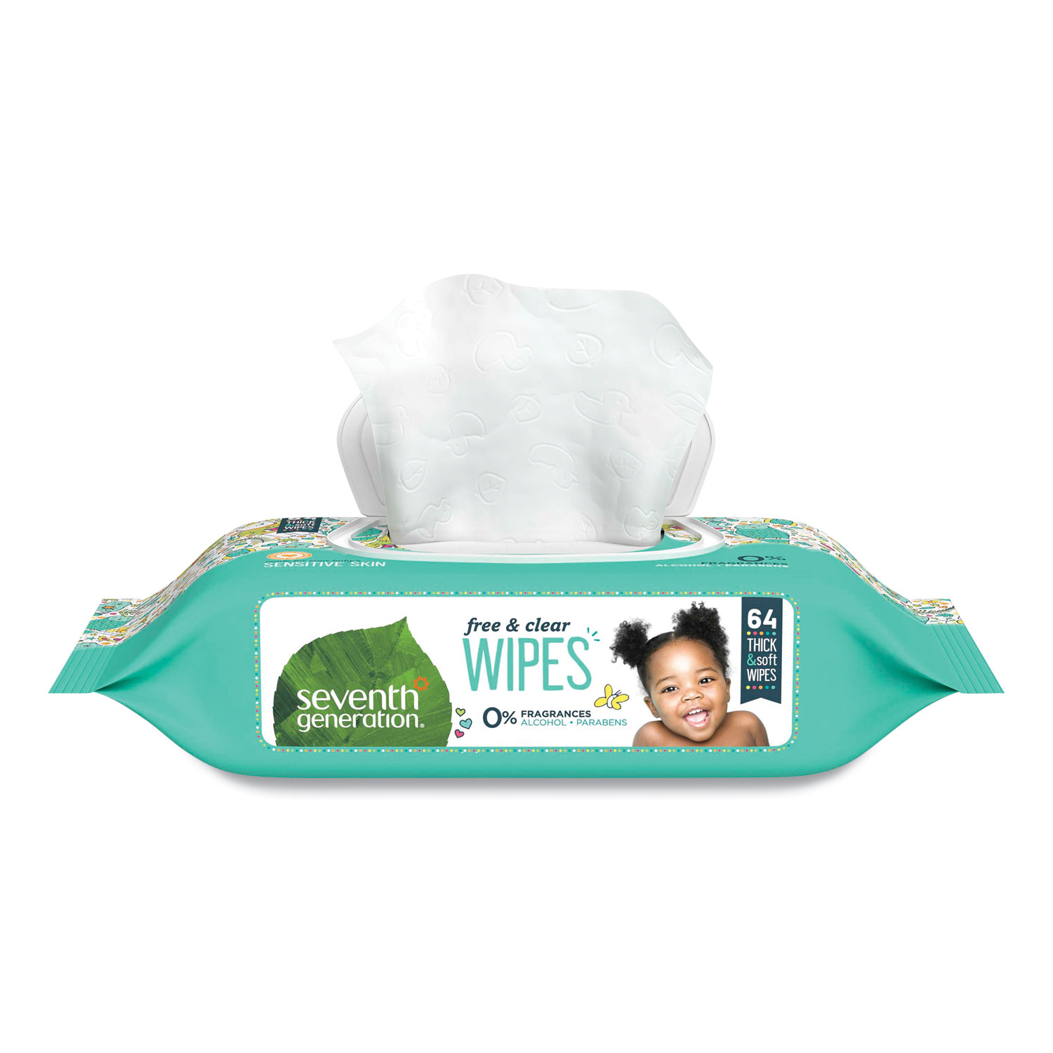 Free and Clear Baby Wipes, 7 x 7, Unscented, White, 64/Flip Top Pack, 12 Packs/Carton