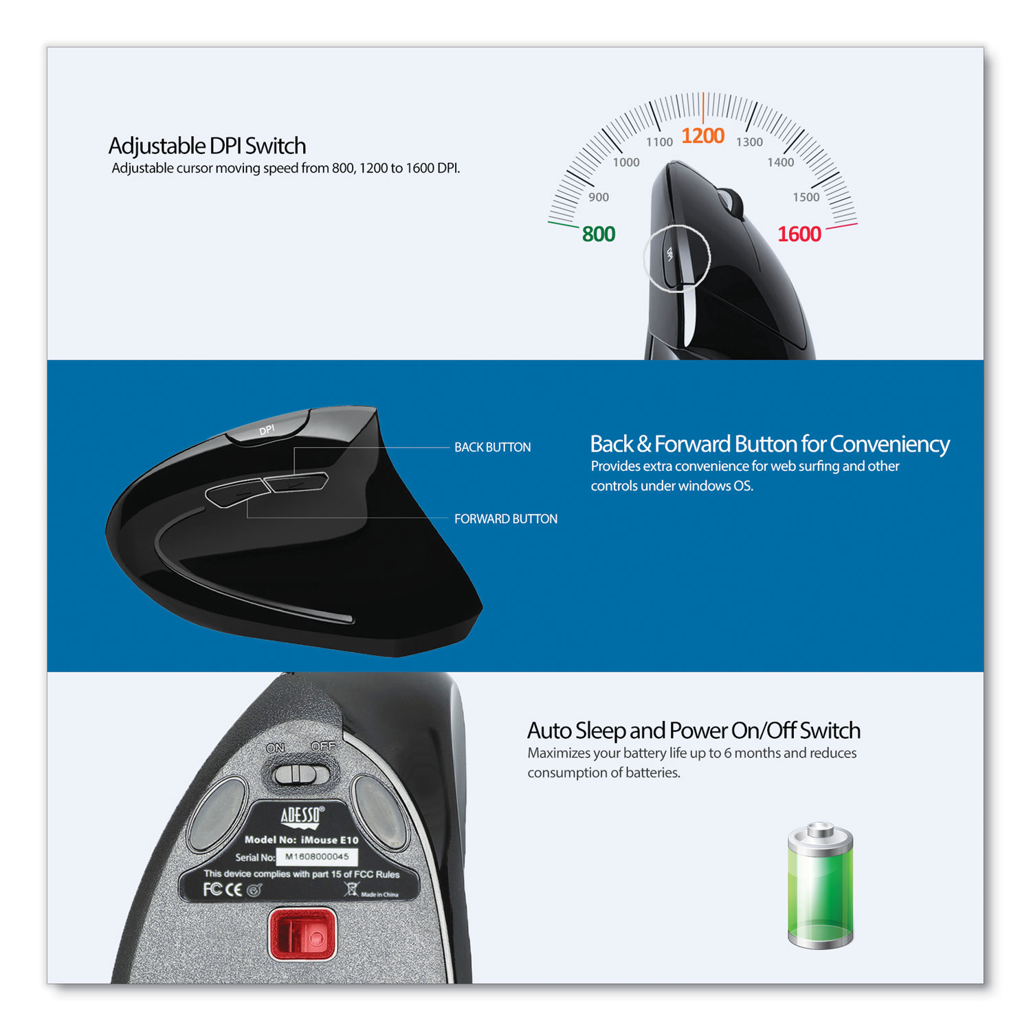 thumbnail image 2 of IMouse E10 Vertical Wireless Mouse 2 of 11