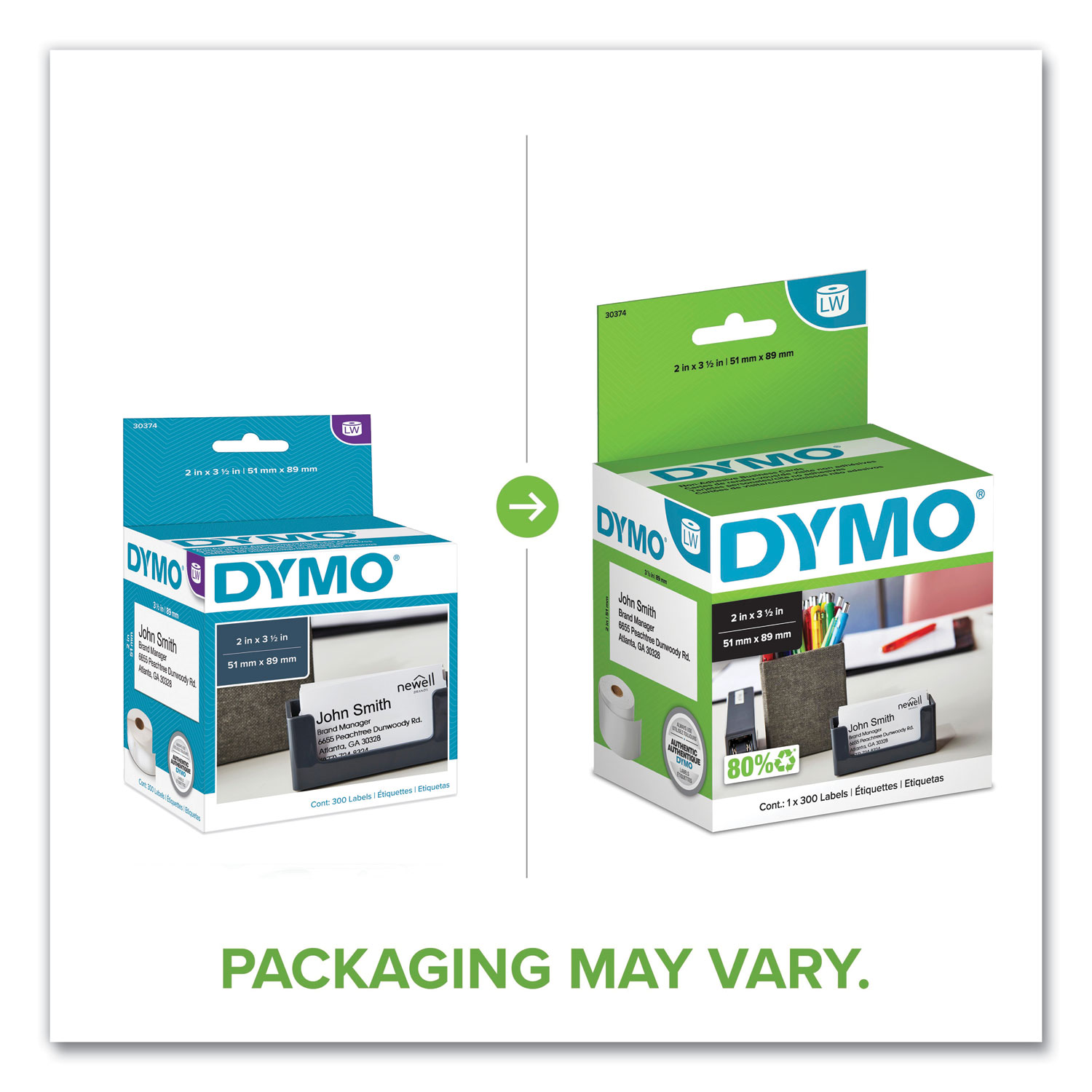 Dymo 30374 Labelwriter Business/Appointment Cards, 2 X 3 1/2, White, 300  Labels/Roll