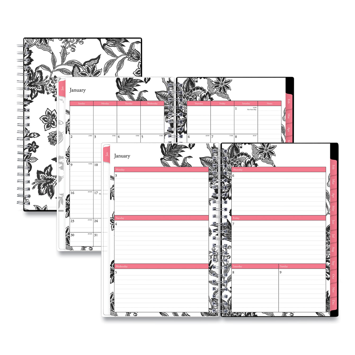 analeis-create-your-own-cover-weekly-monthly-planner-floral-artwork-8-x-5-white-black-cover