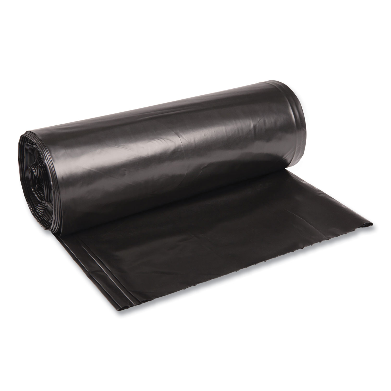 Recycled Low-Density Polyethylene Can Liners, 60 gal, 1.6 mil, 38″ x 58″, Black, Perforated, 10 Bags/Roll, 10 Rolls/Carton