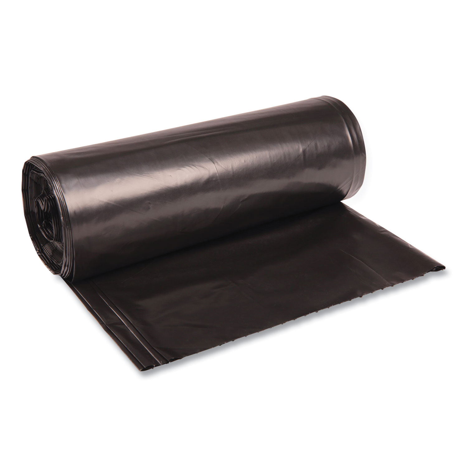 Recycled Low-Density Polyethylene Can Liners, 60 gal, 1.8 mil, 38″ x 58″, Black, Perforated, 10 Bags/Roll, 10 Rolls/Carton