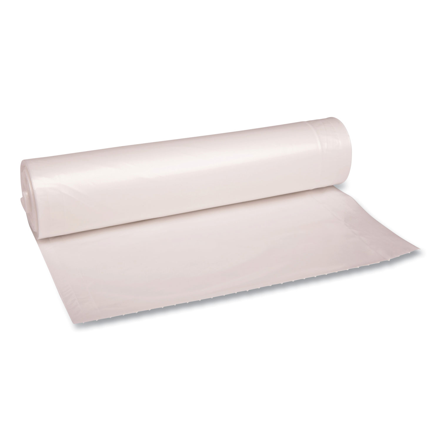 Recycled Low-Density Polyethylene Can Liners, 56 gal, 1.4 mil, 43″ x 47″, Clear, Perforated, 10 Bags/Roll, 10 Rolls/Carton