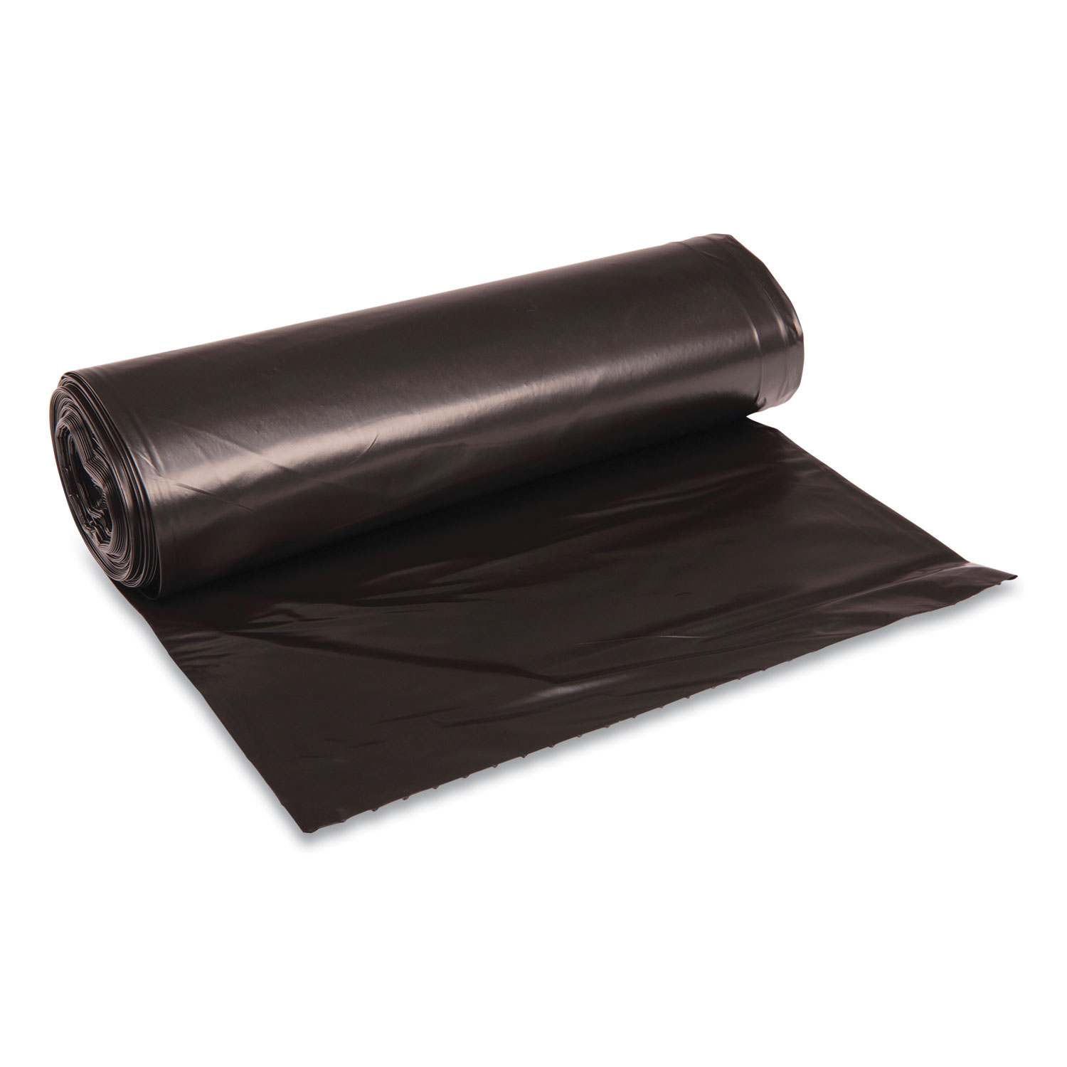 Recycled Low-Density Polyethylene Can Liners, 45 gal, 1.6 mil, 40″ x 46″, Black, Perforated, 10 Bags/Roll, 10 Rolls/Carton