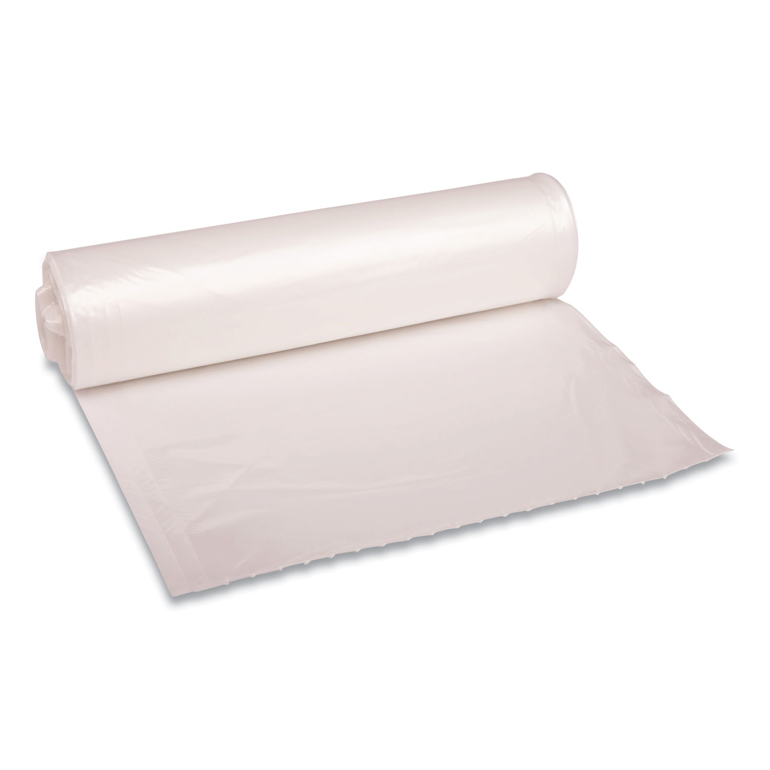 Recycled Low-Density Polyethylene Can Liners, 33 gal, 1.1 mil, 33″ x 39″, Clear, Perforated, 10 Bags/Roll, 10 Rolls/Carton