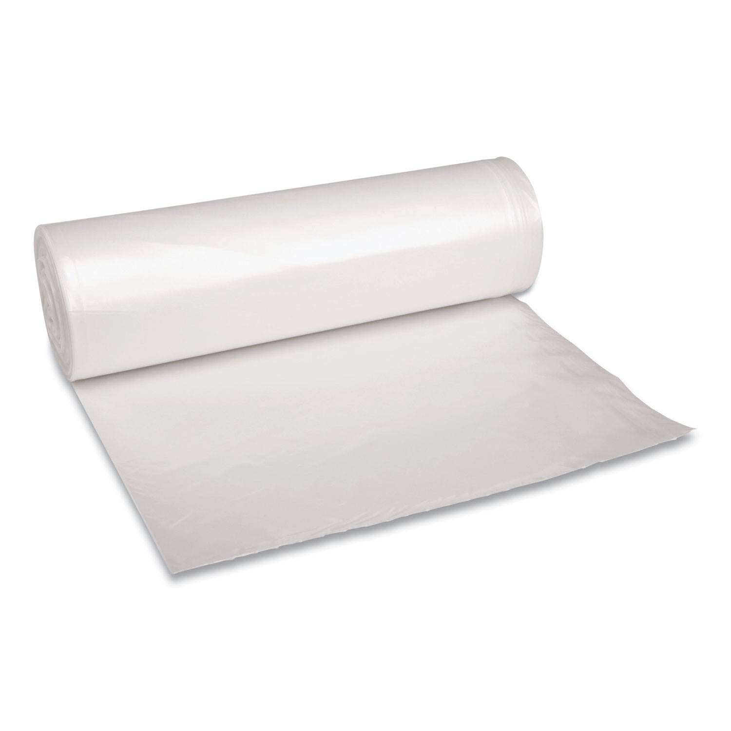 Recycled Low-Density Polyethylene Can Liners, 60 gal, 1.4 mil, 38″ x 58″, Clear, Perforated, 10 Bags/Roll, 10 Rolls/Carton