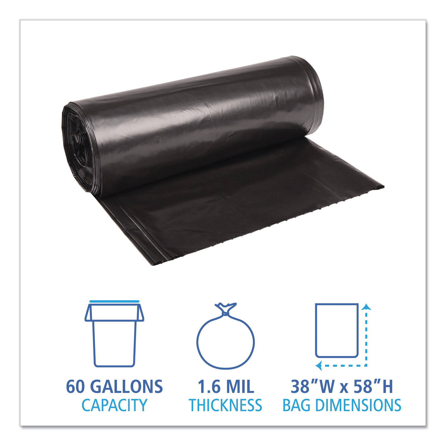 Recycled Can Liners 55-60gal 2mil 38 x 58 Black 100/Carton