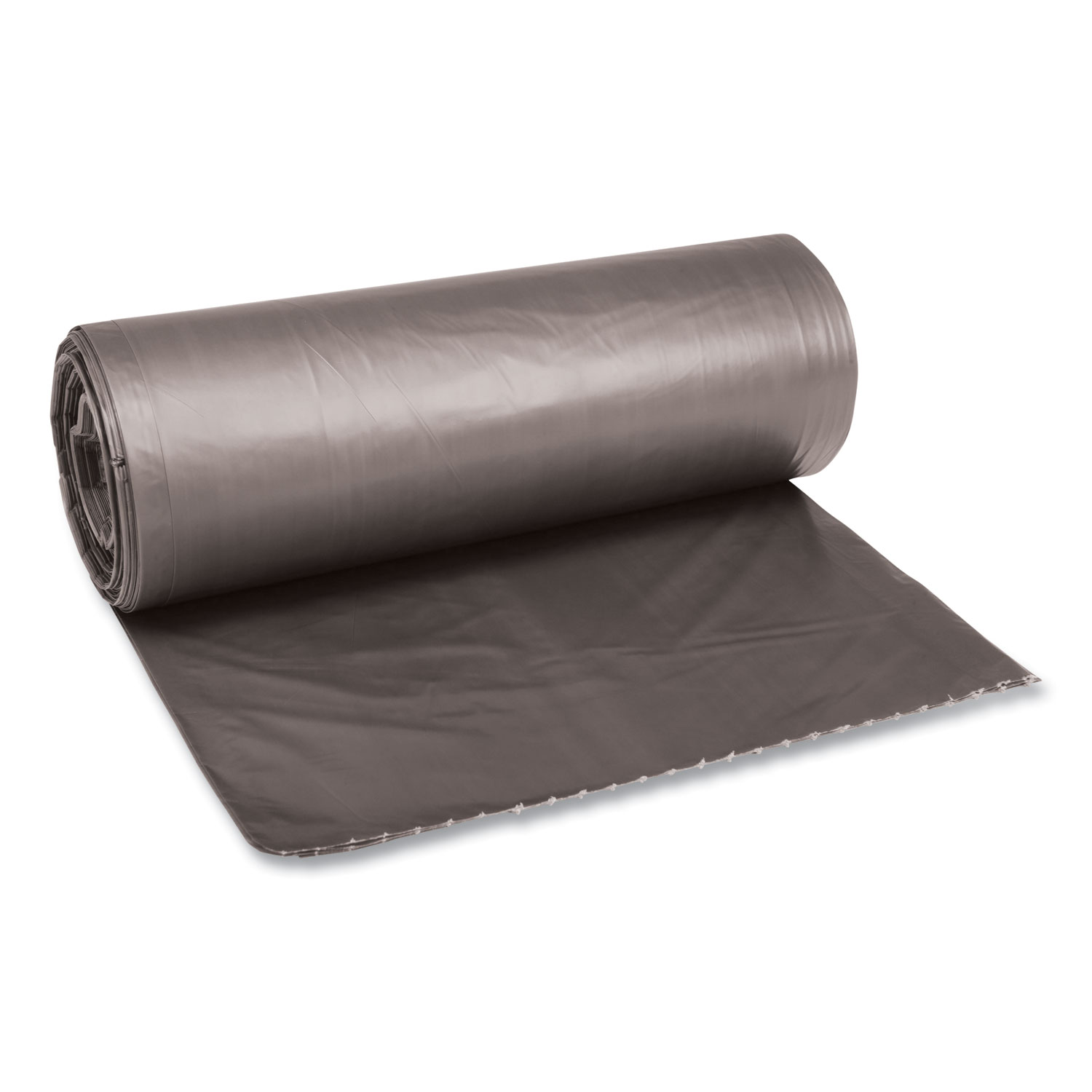 Low-Density Waste Can Liners, 60 gal, 0.95 mil, 38″ x 58″, Gray, Perforated Roll, 25 Bags/Roll, 4 Rolls/Carton