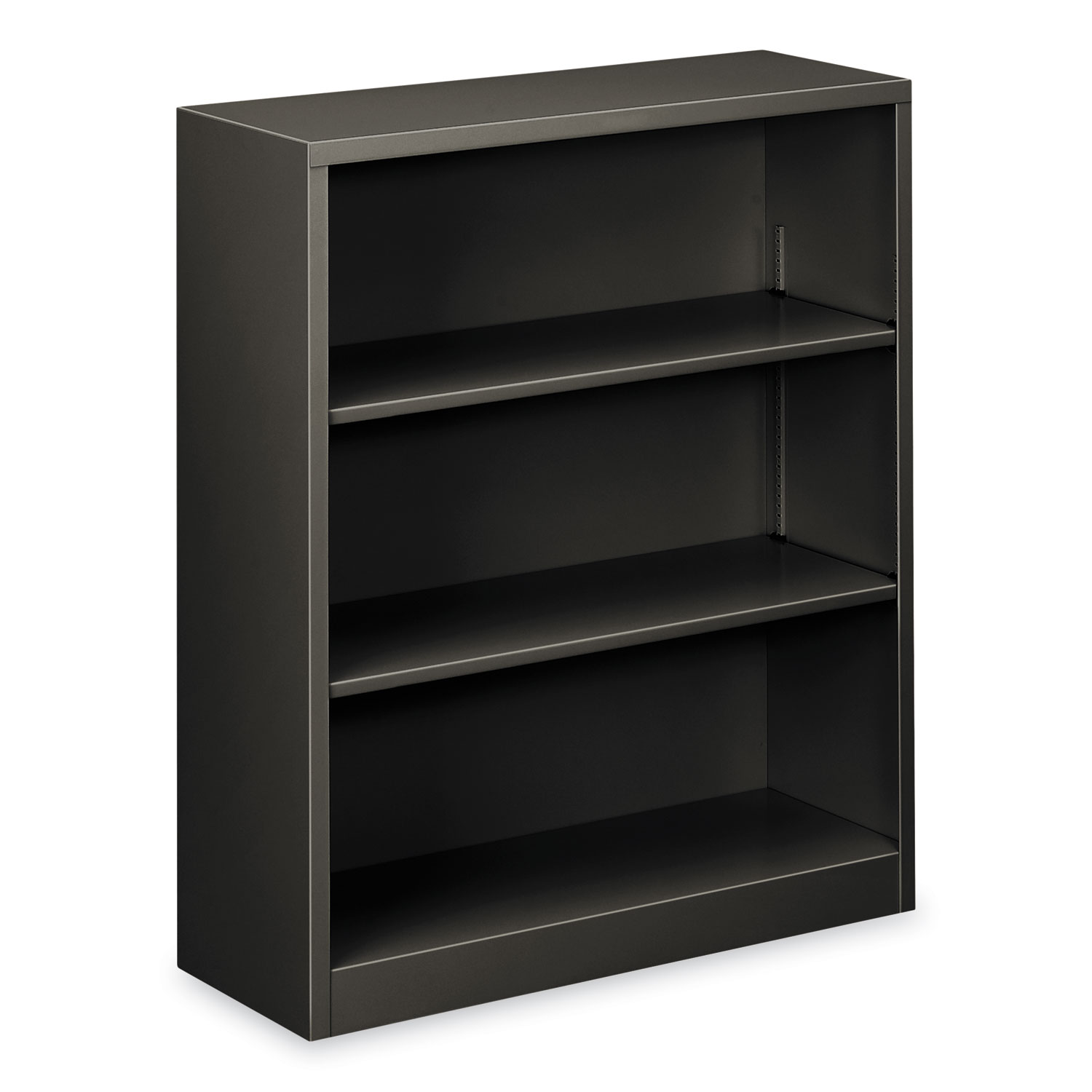 Metal Bookcase, Three-Shelf, 34.5w x 12.63d x 41h, Charcoal