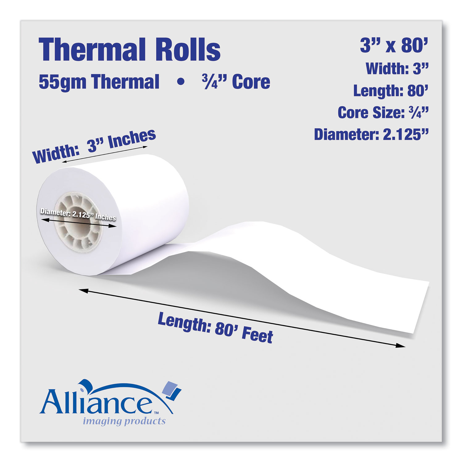 Direct Thermal Printing Paper Rolls, 3.13 x 273 ft, White, 50