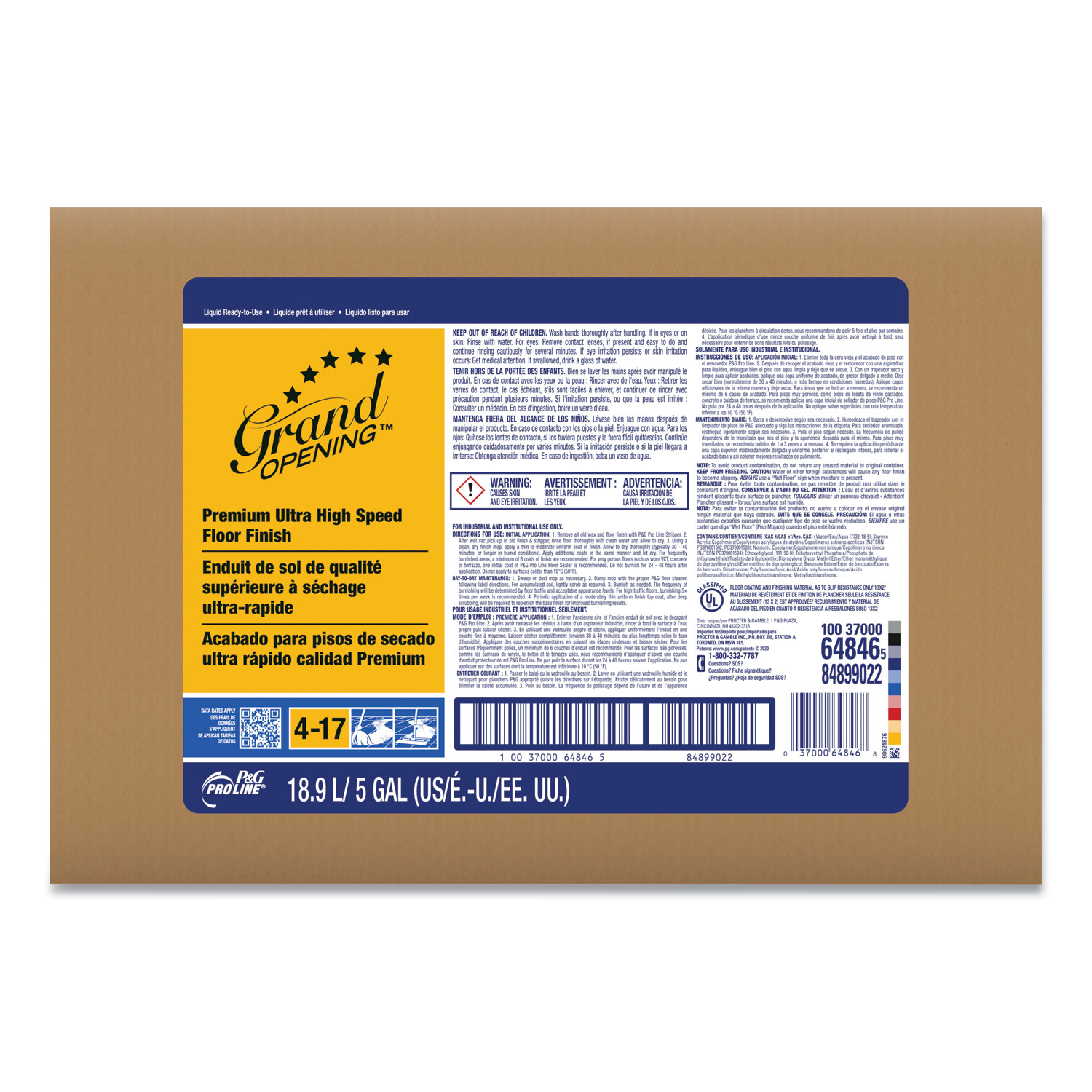 P&G Pro Line® #17 Grand Opening Ultra High Speed Floor Finish, 5 Gallon ...