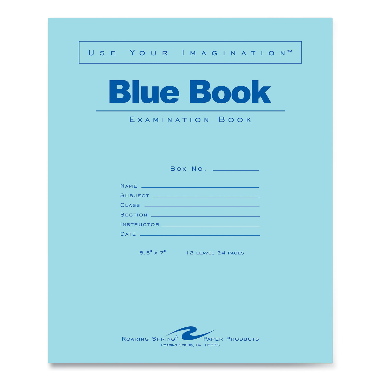 Examination Blue Book, Wide/Legal Rule, Blue Cover, (12) 8.5 x 7 Sheets