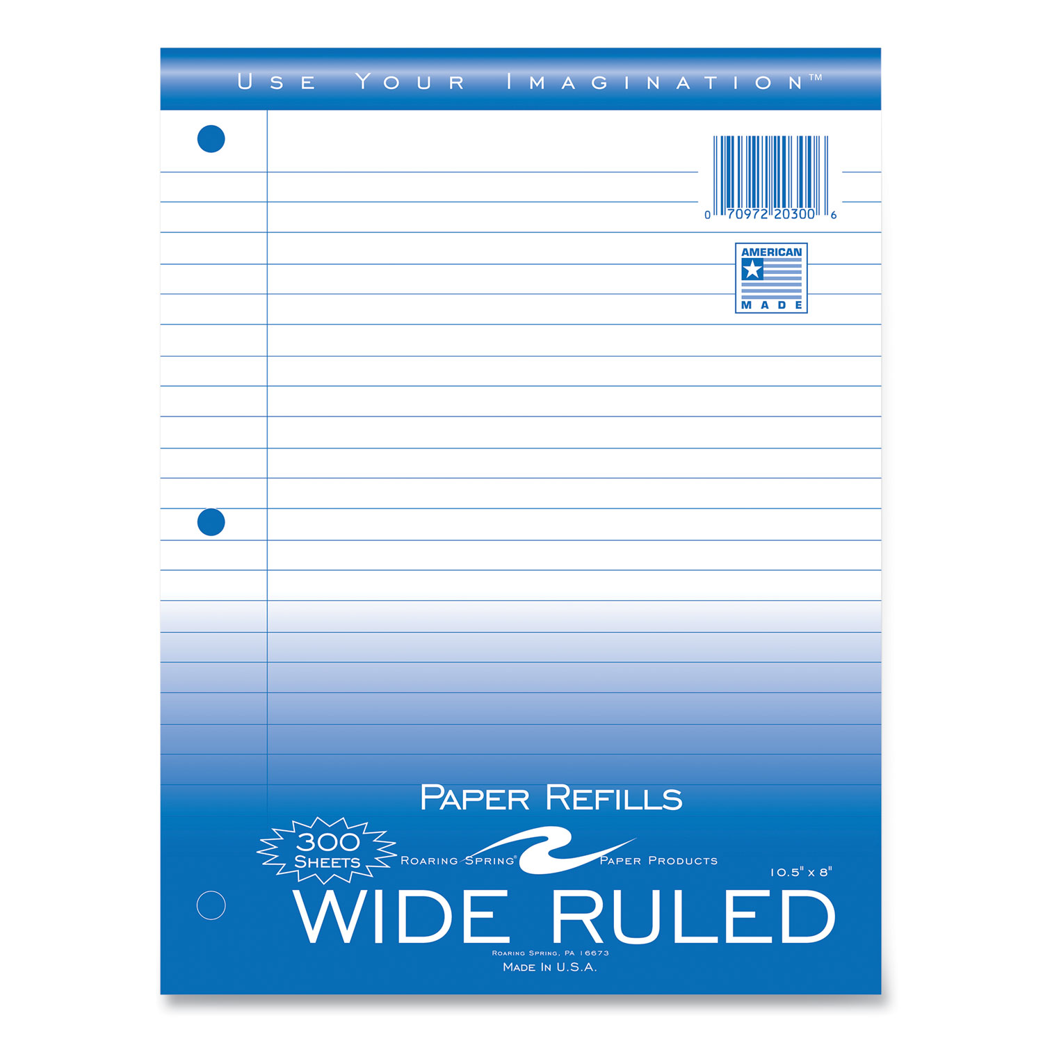 Notebook Filler Paper, 3-Hole, 8 x 10.5, Wide/Legal Rule, 300/Pack