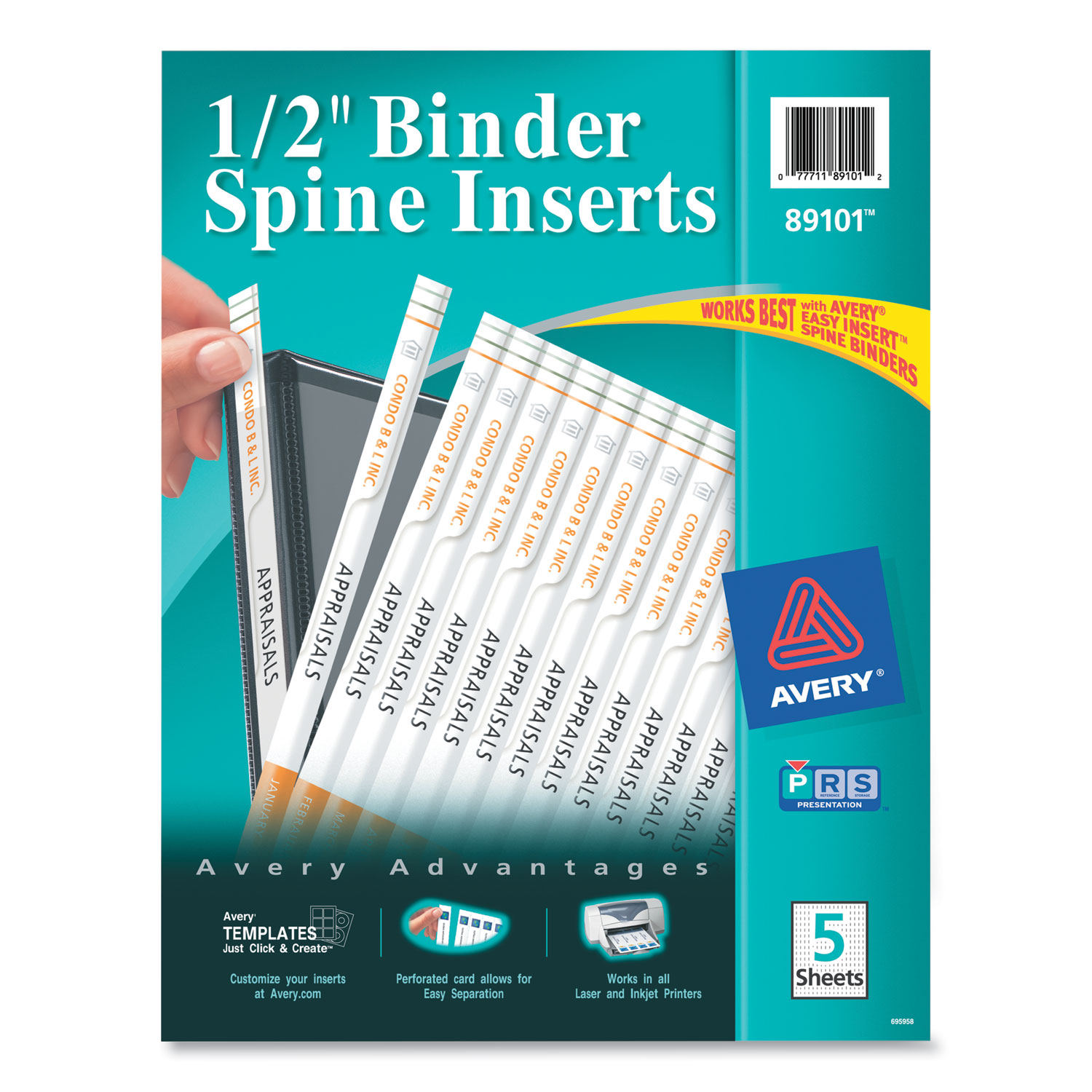 Avery® Binder Spine Inserts, 1/2" Spine Width, 16 Inserts/Sheet, 5 Sheets/Pack Carey Wiper