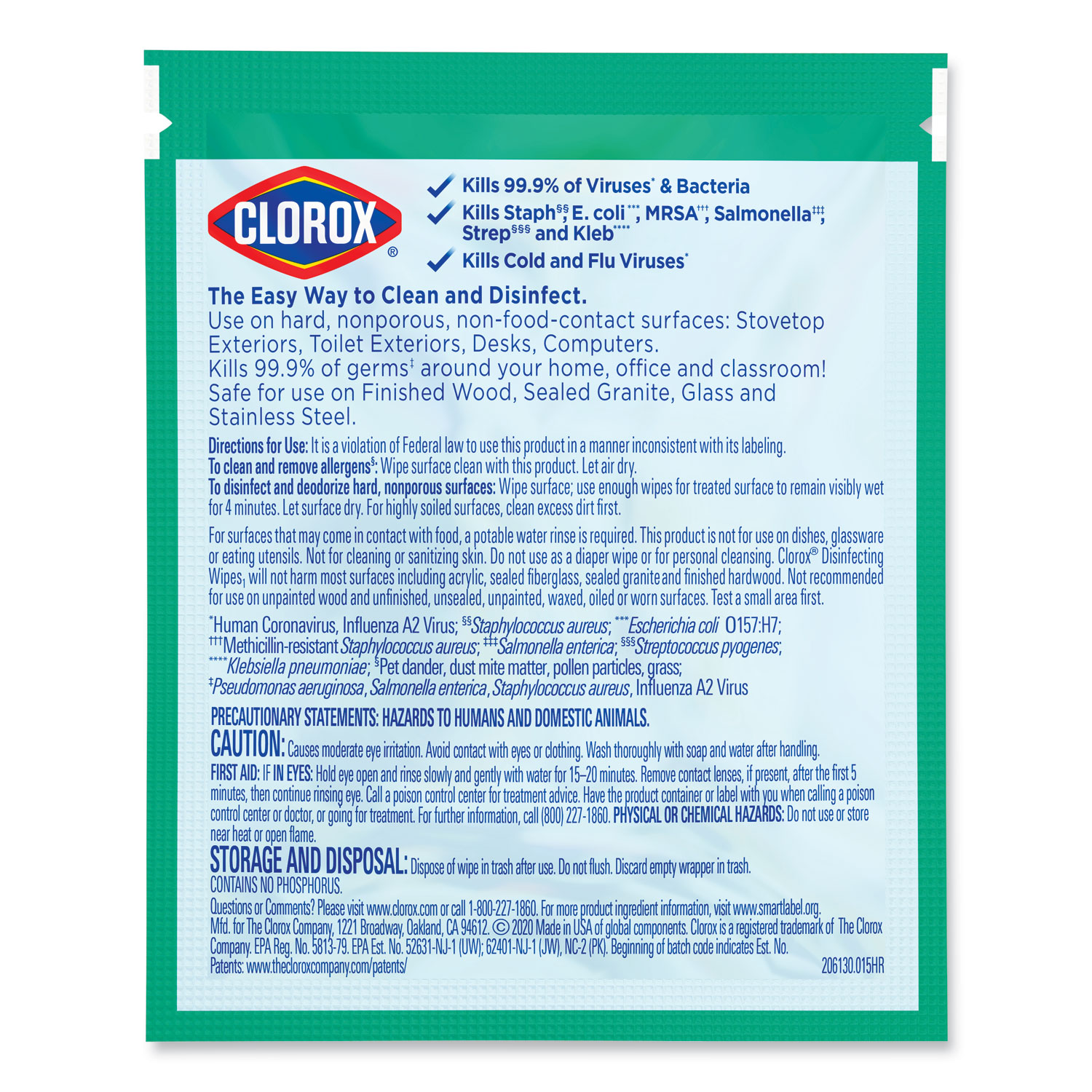 Clorox® Disinfecting Wipes, Individually Wrapped, 1Ply, 7 x 8, Fresh