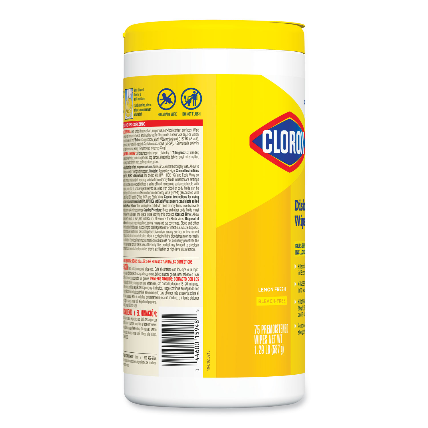 Clorox Disinfecting Wipes, 7x8, Fresh Scent/Citrus Blend, 75/Canister,  3/PK, 4 Packs/CT, CLO30208