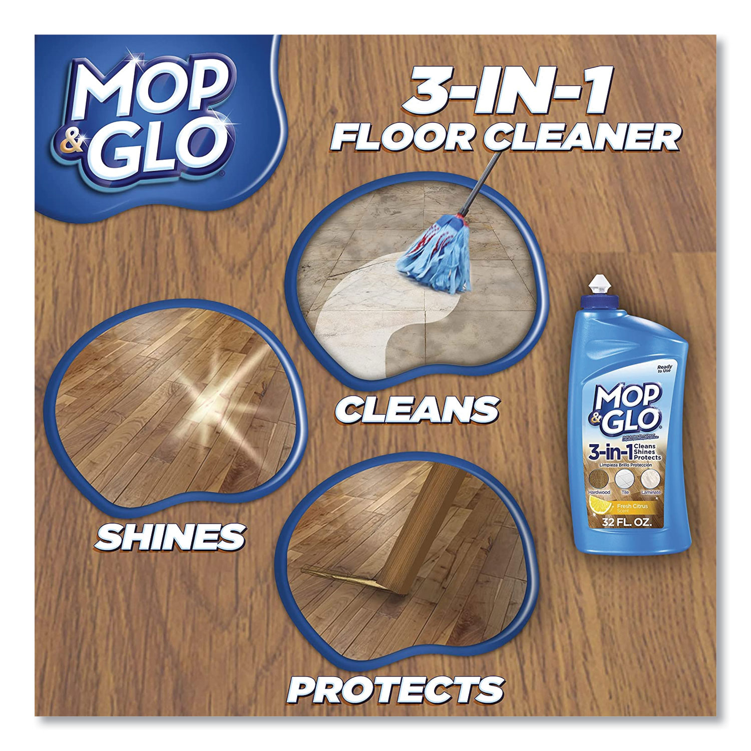 Mop & Glo Professional Multi-Surface Floor Cleaner, 64 fl oz Bottle, Triple  Action Shine Cleaner