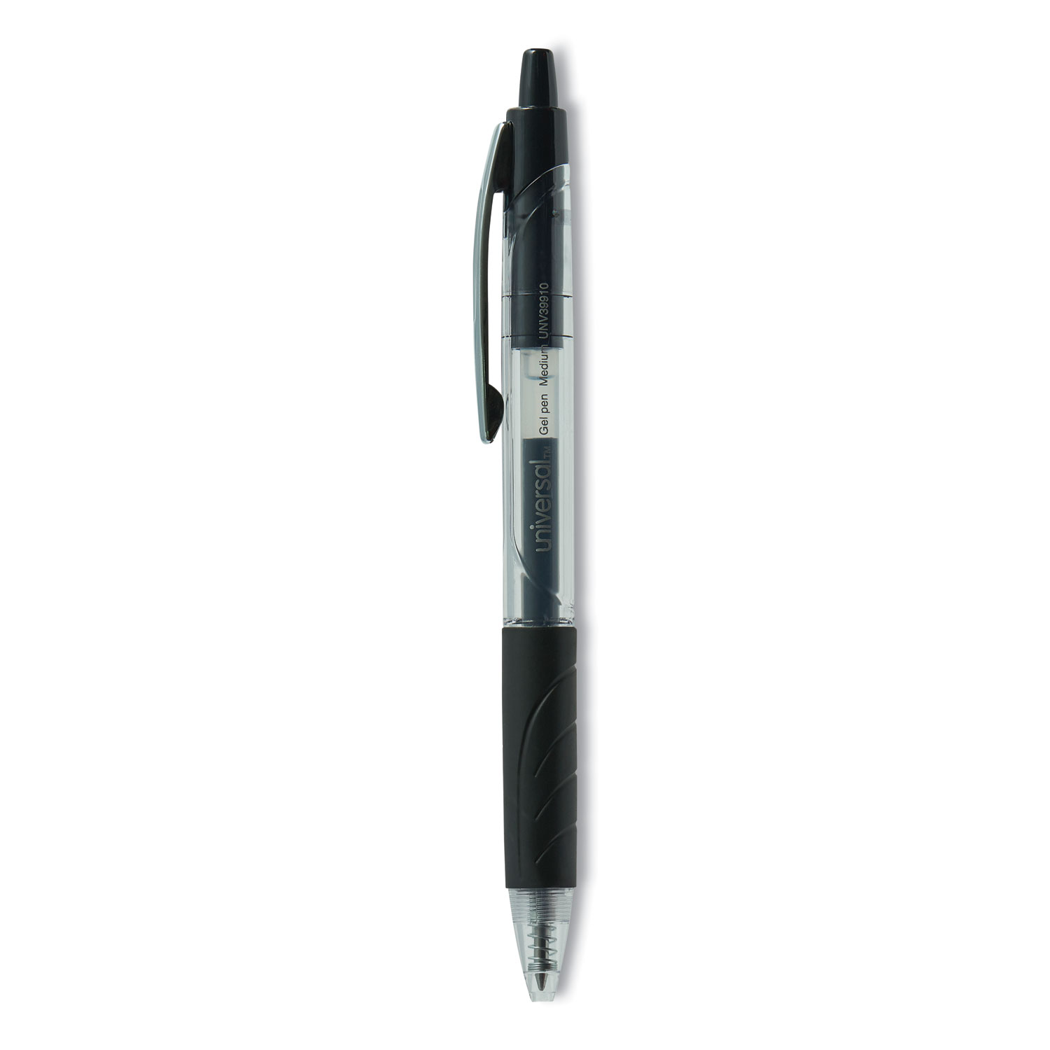 Comfort Grip Gel Pen, Retractable, Medium 0.7 mm, Black Ink, Clear/Black Barrel, 36/Pack