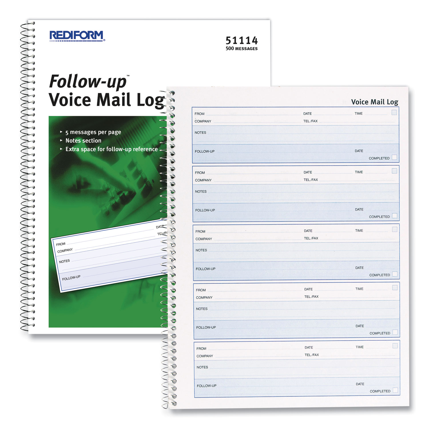 500 2, Voice - mastersupplyonline x Total Mail 5 Follow-up Wirebound Copies), 7.5 Forms Book, Log (No Forms/Sheet, One-Part