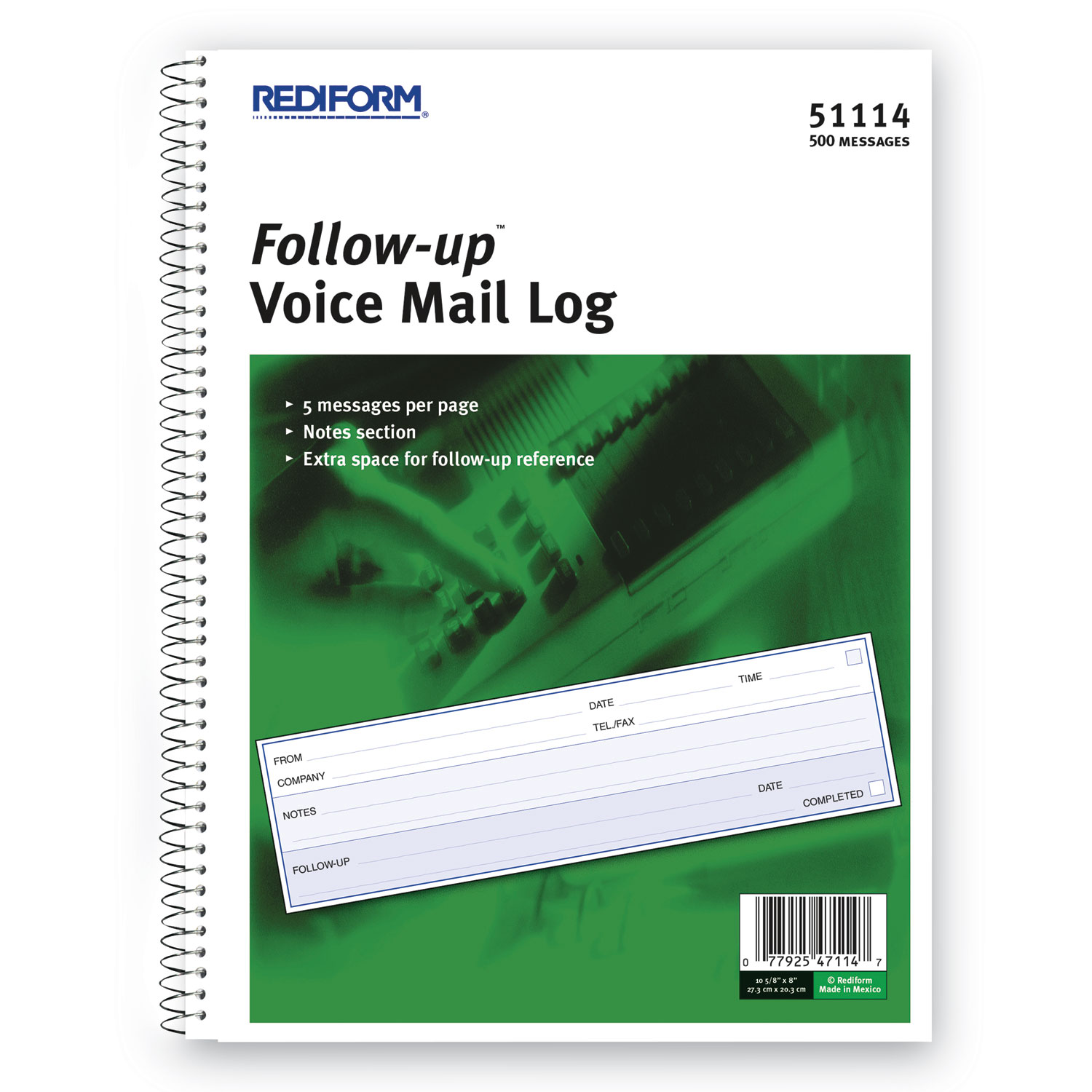 Follow-up Wirebound Voice Mail Log Book, One-Part (No Copies), 7.5 x 2, 5  Forms/Sheet, 500 Forms Total - mastersupplyonline