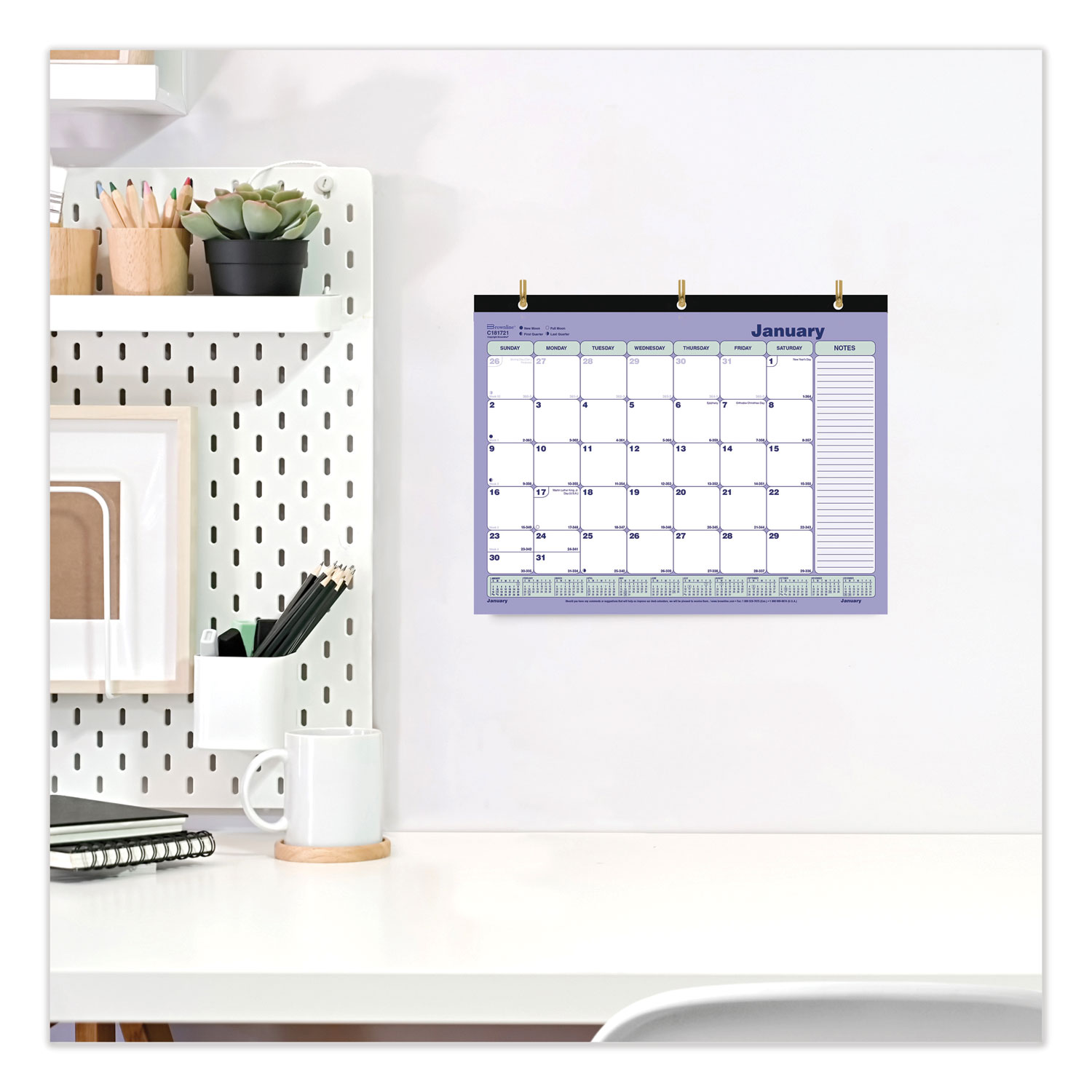 Brownline® Monthly Desk Pad Calendar, 11 x 8.5, White/Blue/Green Sheets