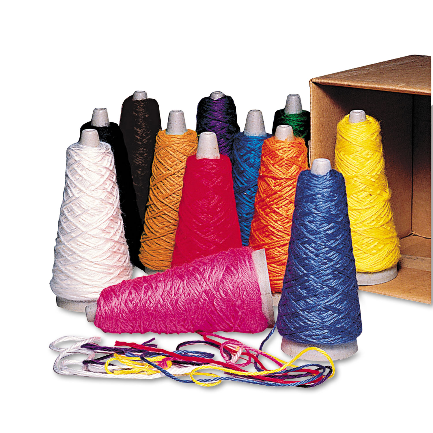 Trait-Tex Double Weight Yarn Cones, 2 oz, Assorted Colors, 12/Box
