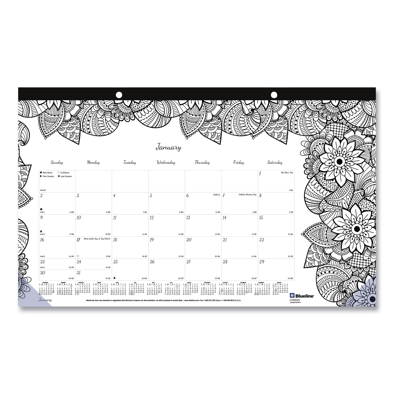 Imprinted Monthly Calendar Doodle Pads with Grommet and Greeting Page